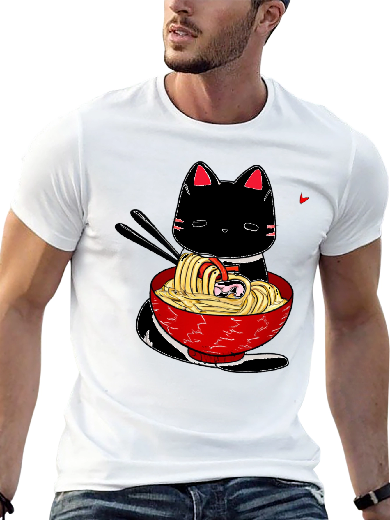 Black Ramen Cat Black T-Shirt - Anime Style view 13