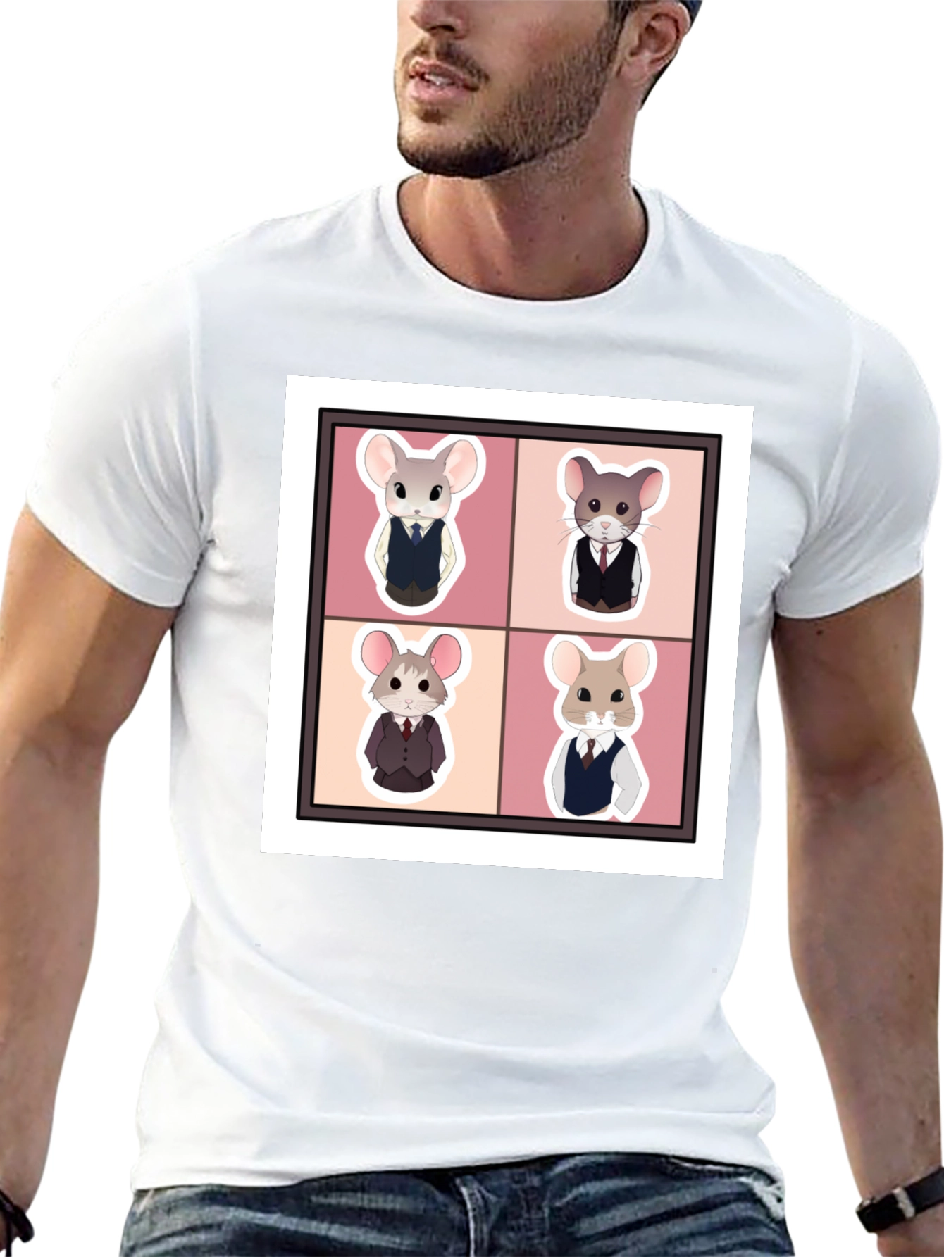 Black Stylish Mouse Portrait Black T-Shirt view 13