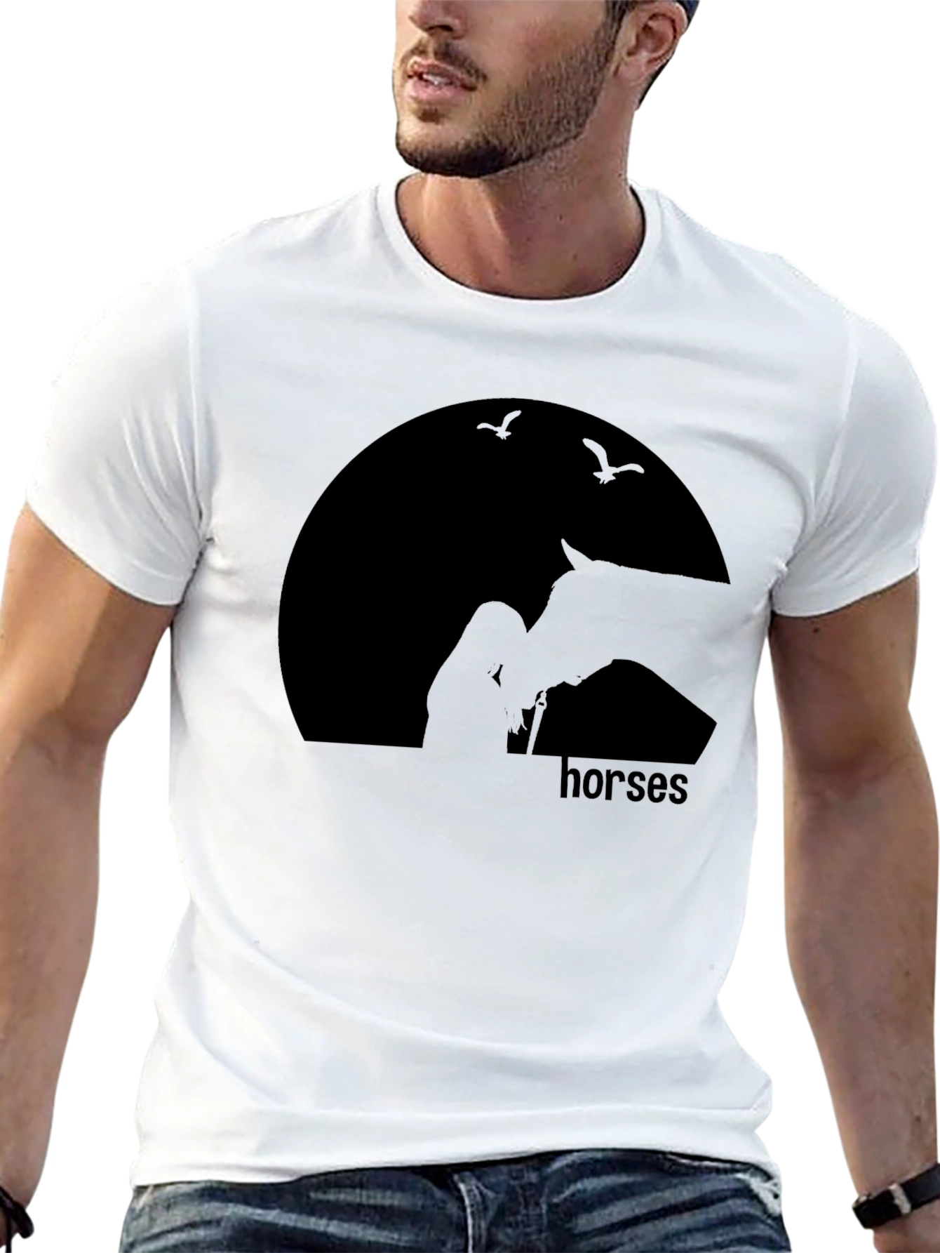 Black Horses Silhouette T-Shirt - Unisex Black Tee view 13