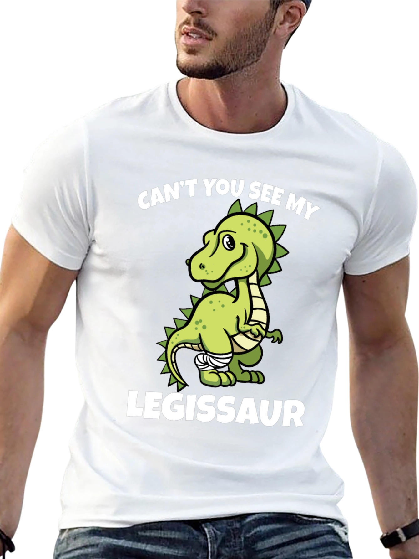 Black Legissaur T-Shirt - Funny Dinosaur Injury Tee view 13