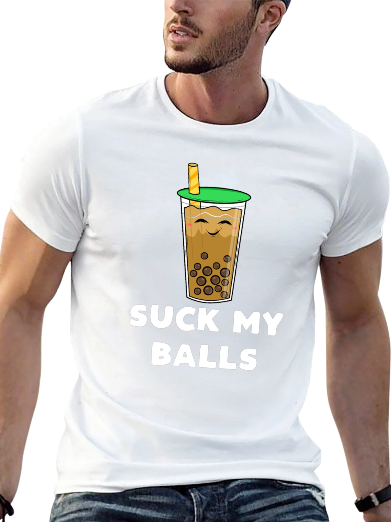 Black Suck My Balls Boba Tea Graphic T-Shirt view 13