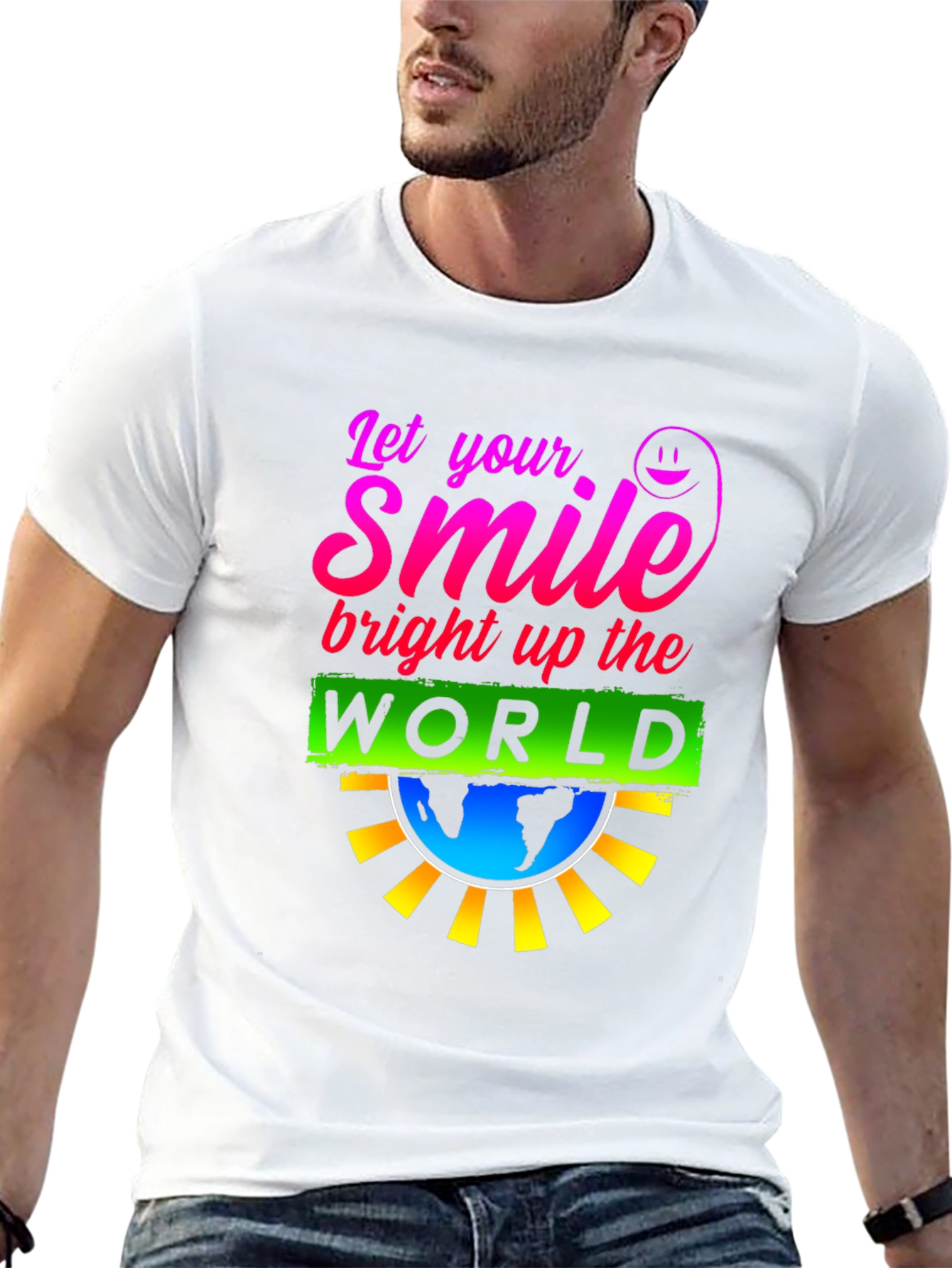 Black Smile World Graphic T-Shirt - Brighten Your Day view 13