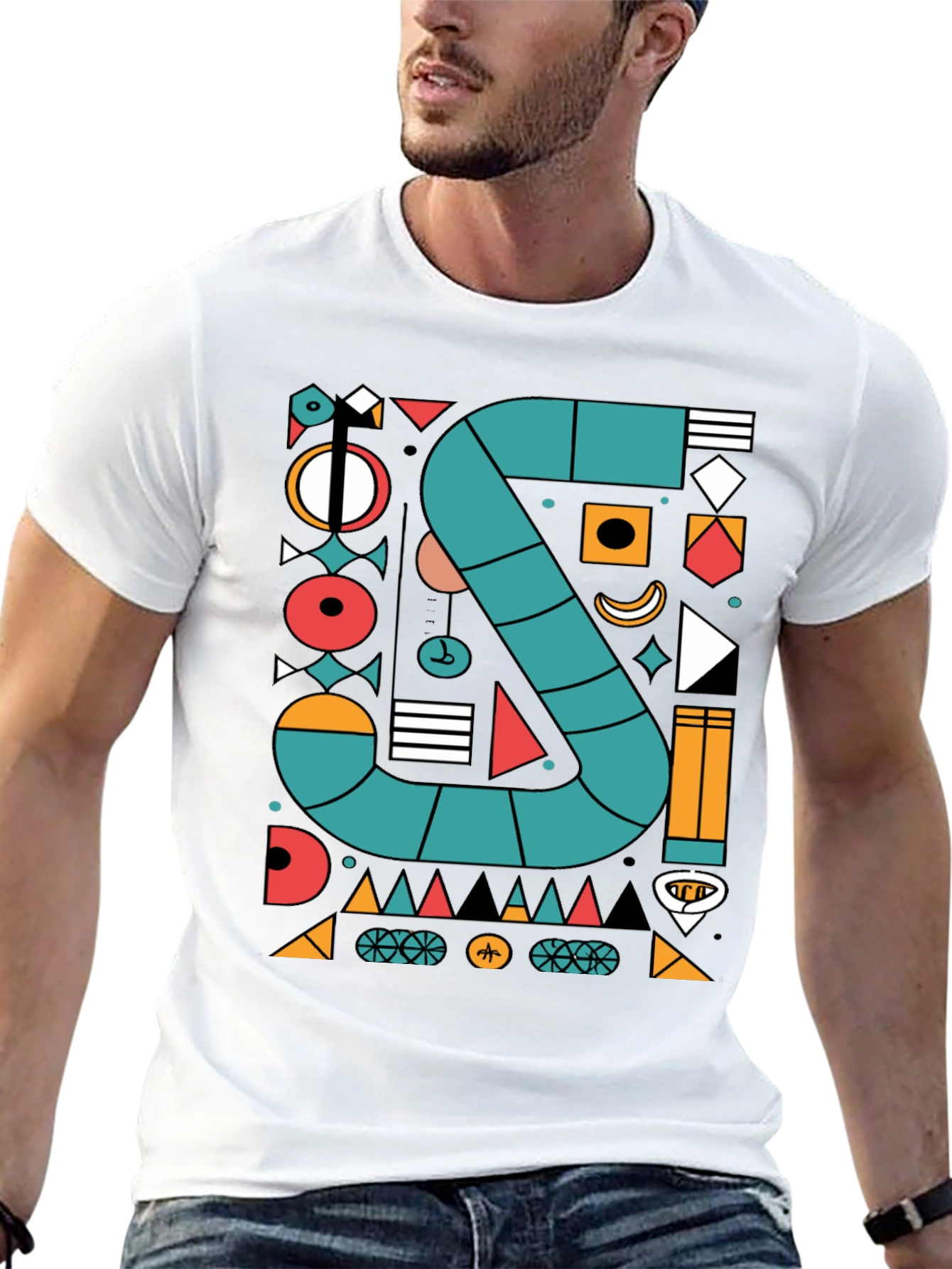 Black Geometric S Design T-Shirt - Modern Art Tee view 13