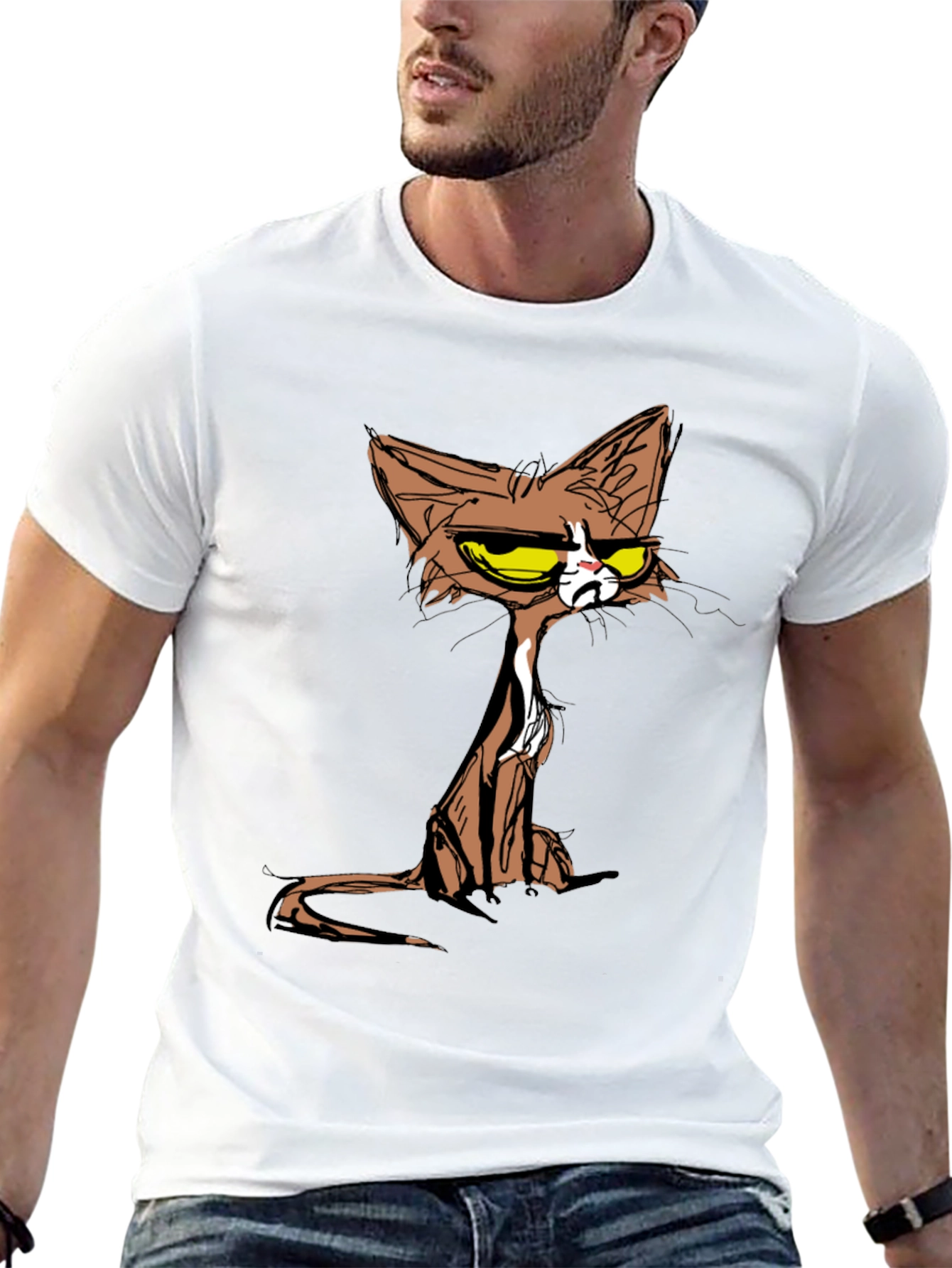 Black Grumpy Cat T-Shirt - Cartoon Style Tee view 13