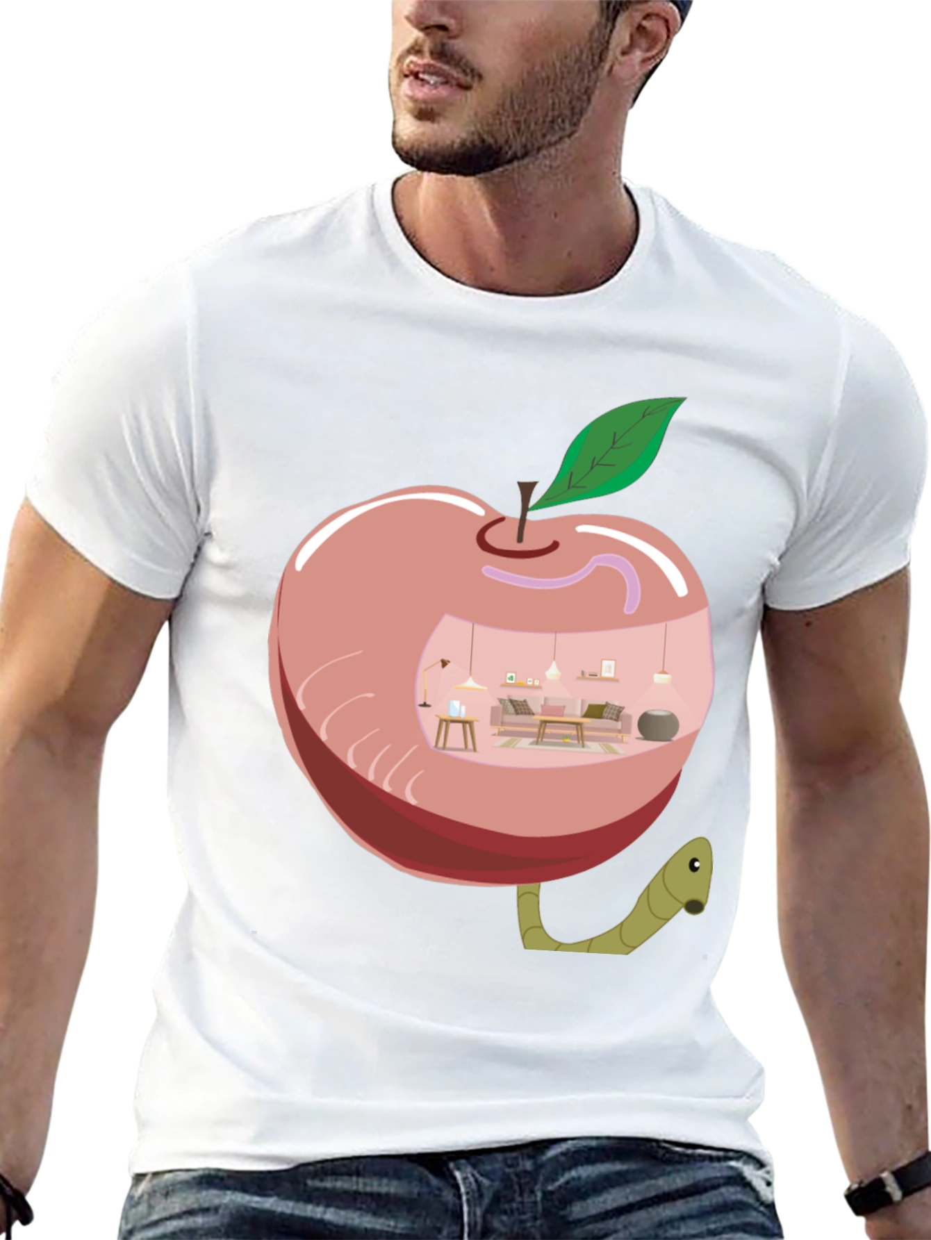 Black Apple Home Worm Tee - Unique Graphic T-Shirt view 13