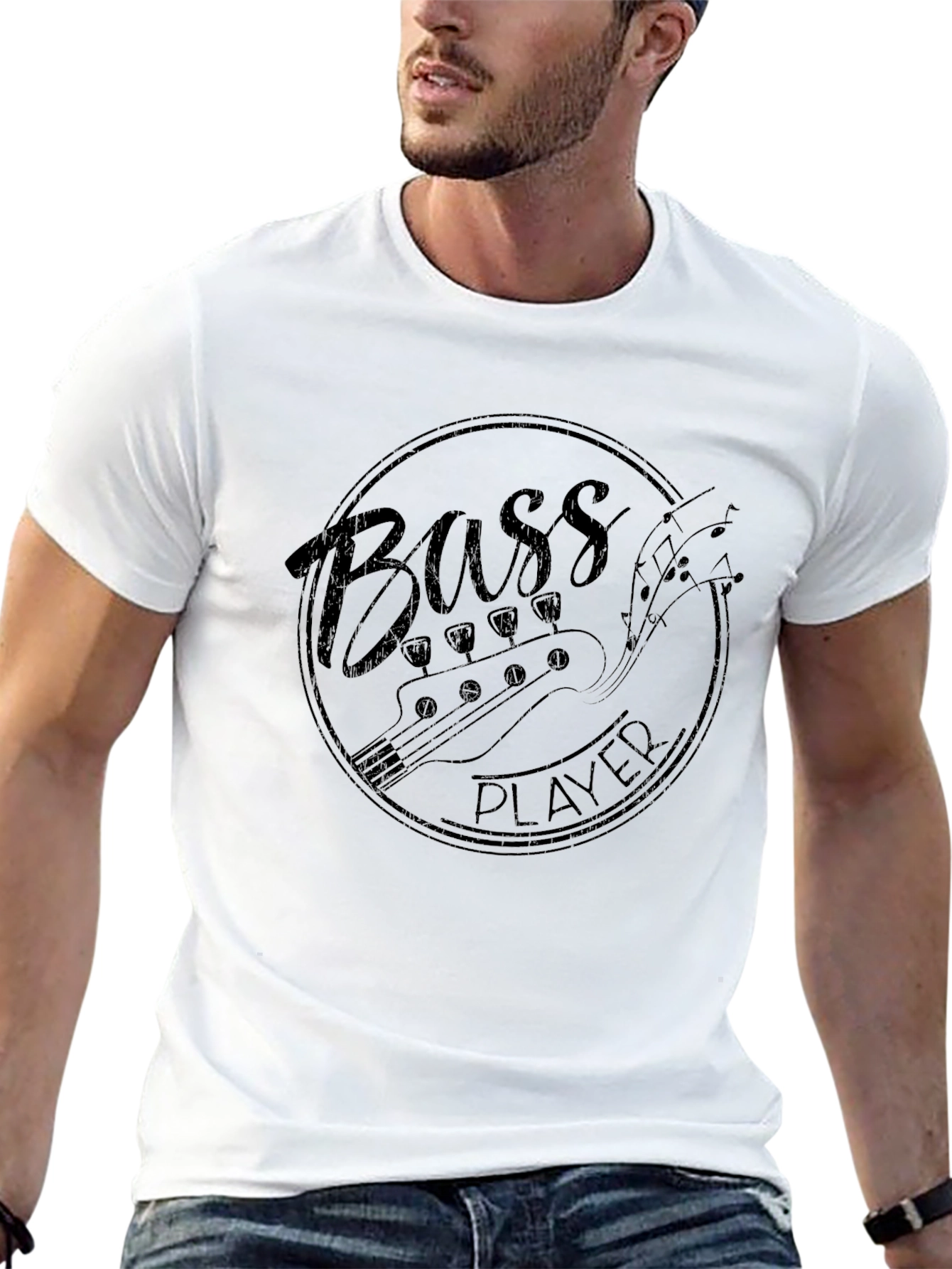 Black Bass Player Graphic Tee - Black Cotton T-Shirt view 13