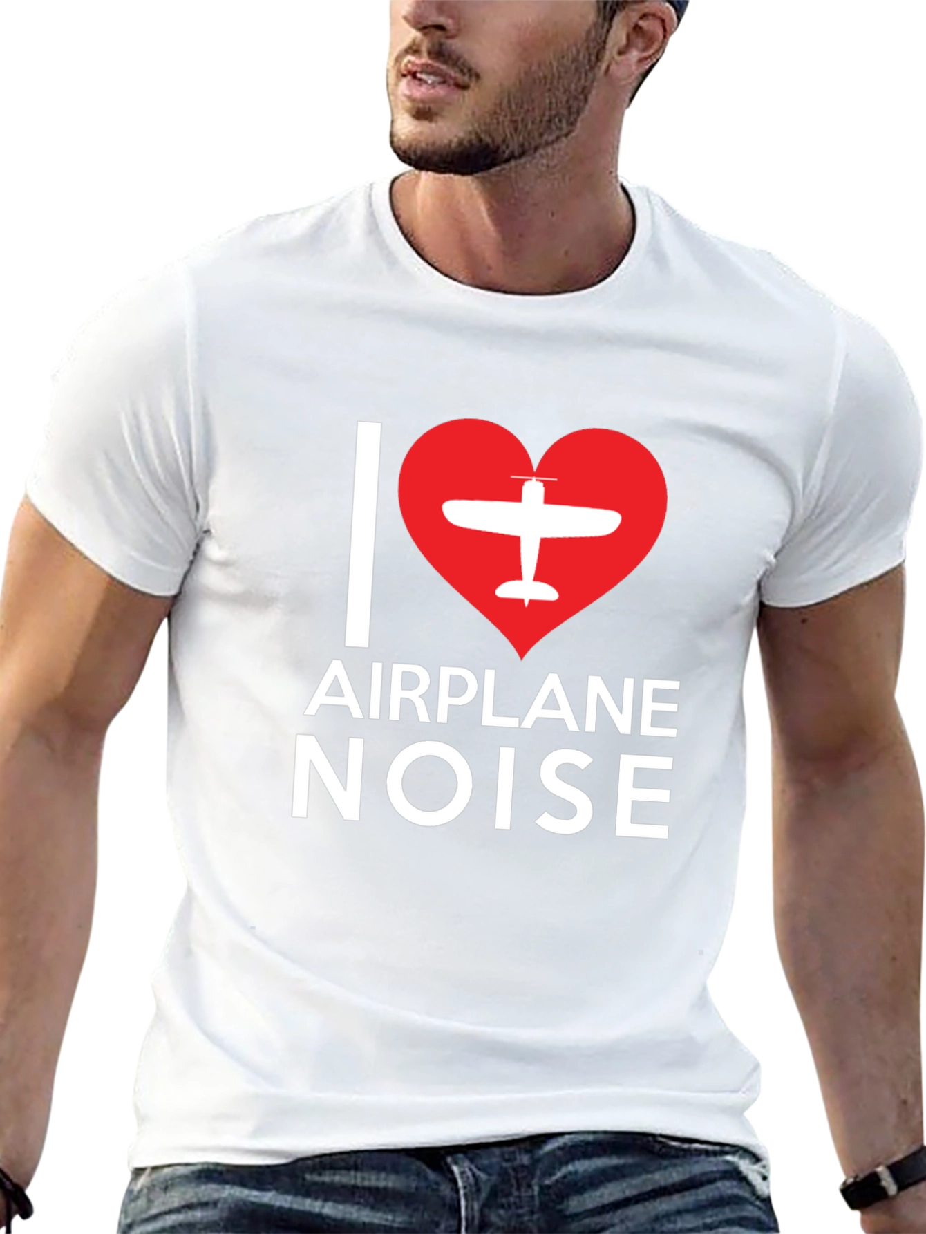 Black I Love Airplane Noise Black T-Shirt view 13