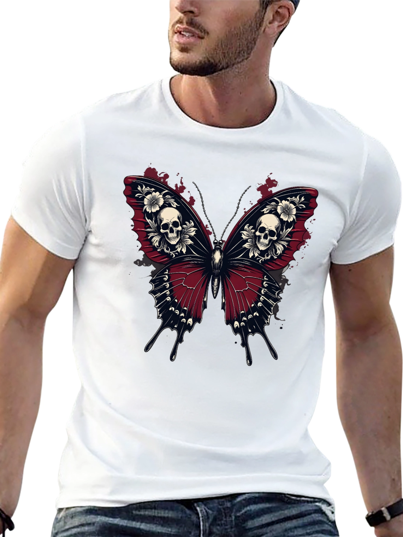 Black Skull Butterfly Graphic Tee - Gothic Style Black T-Shirt view 13