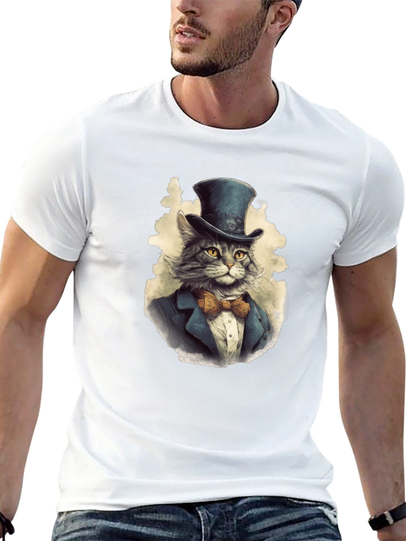 Black Dapper Cat Top Hat T-Shirt view 13