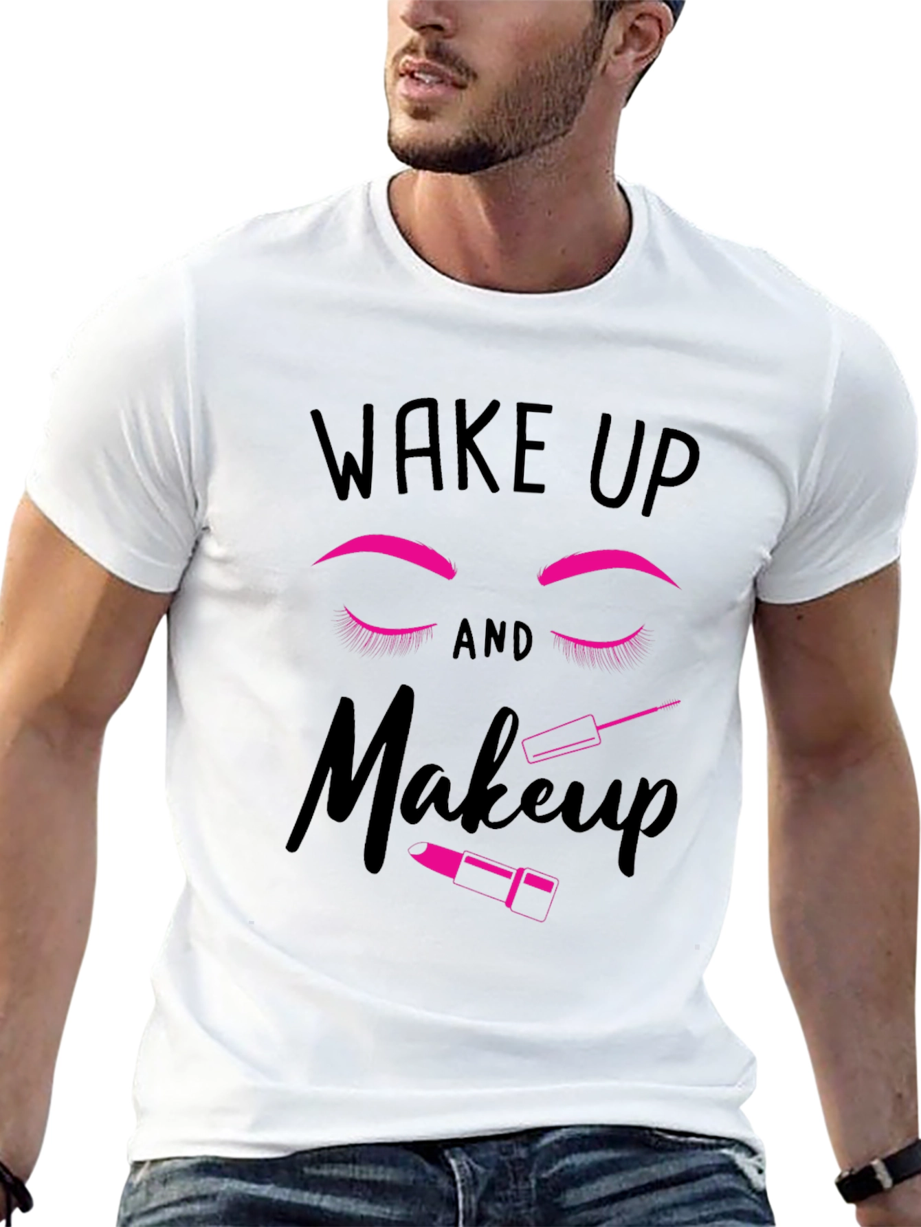 Black Wake Up and Makeup Graphic T-Shirt view 13