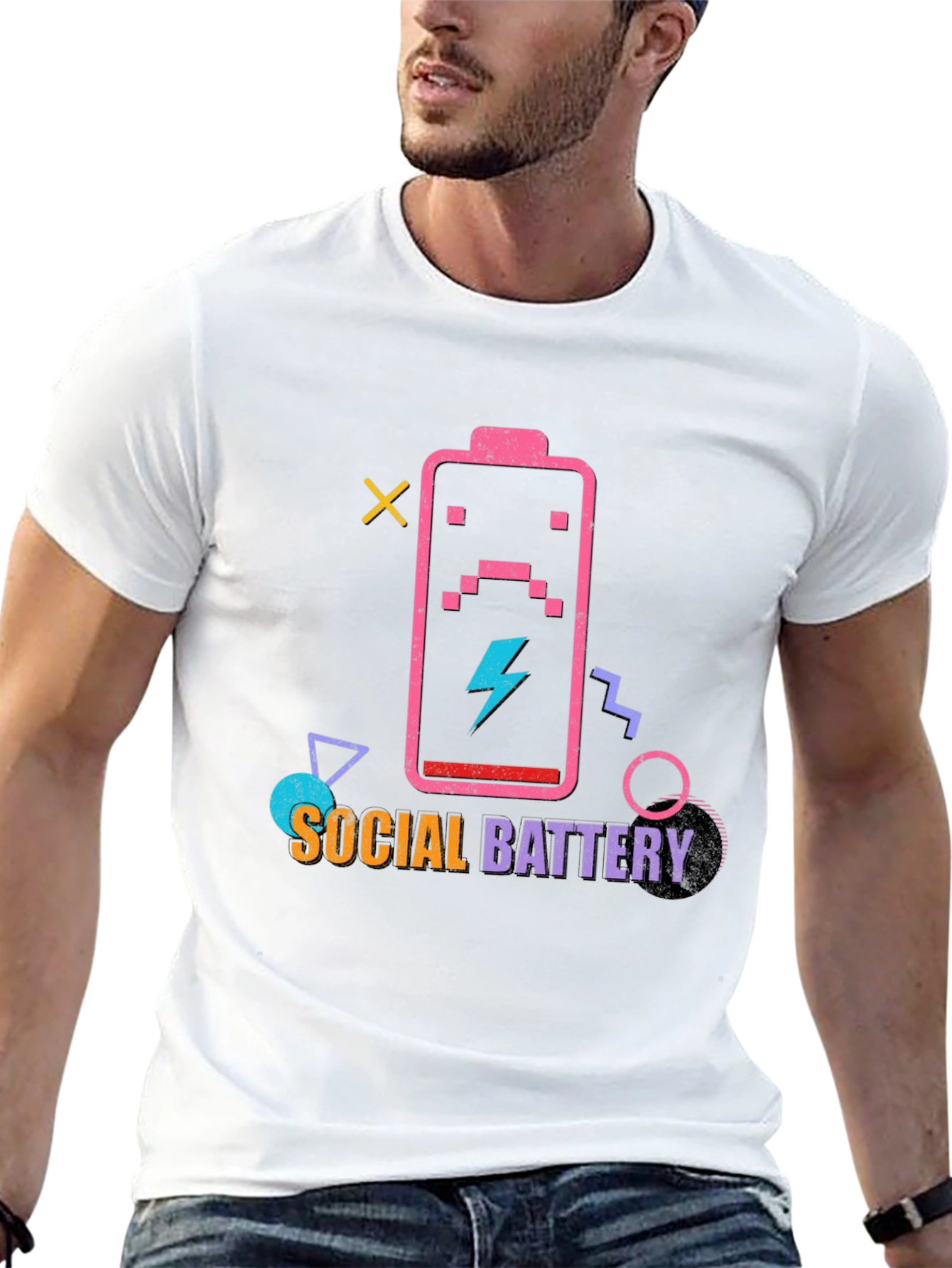 Black Social Battery Graphic T-Shirt view 13