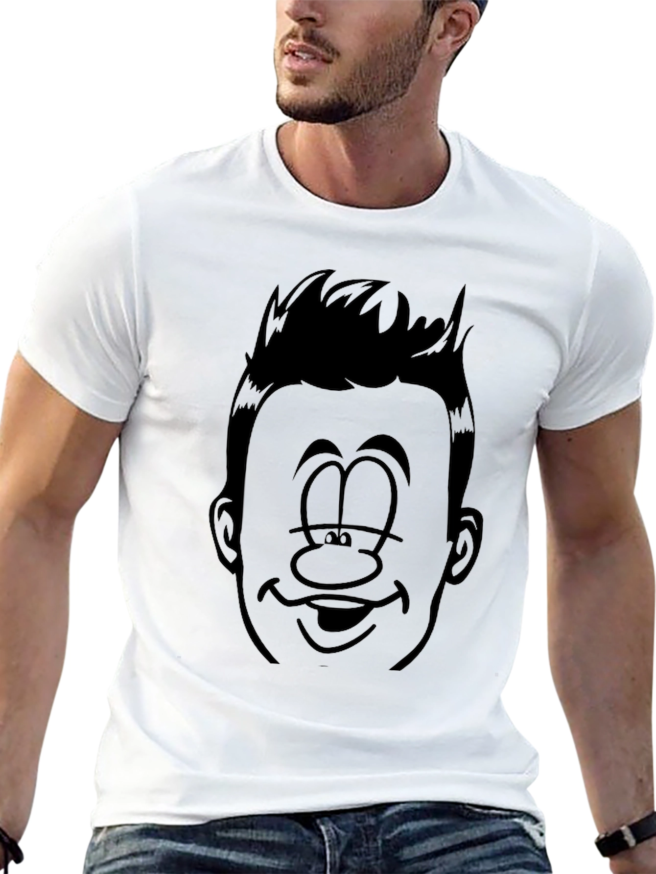 Black Funny Cartoon Face Black Graphic Tee view 13