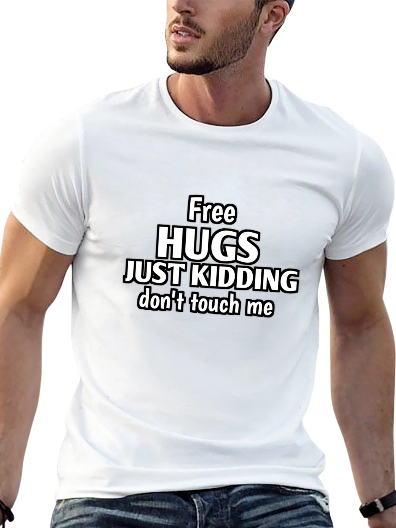 Black Funny Free Hugs Just Kidding T-Shirt view 13