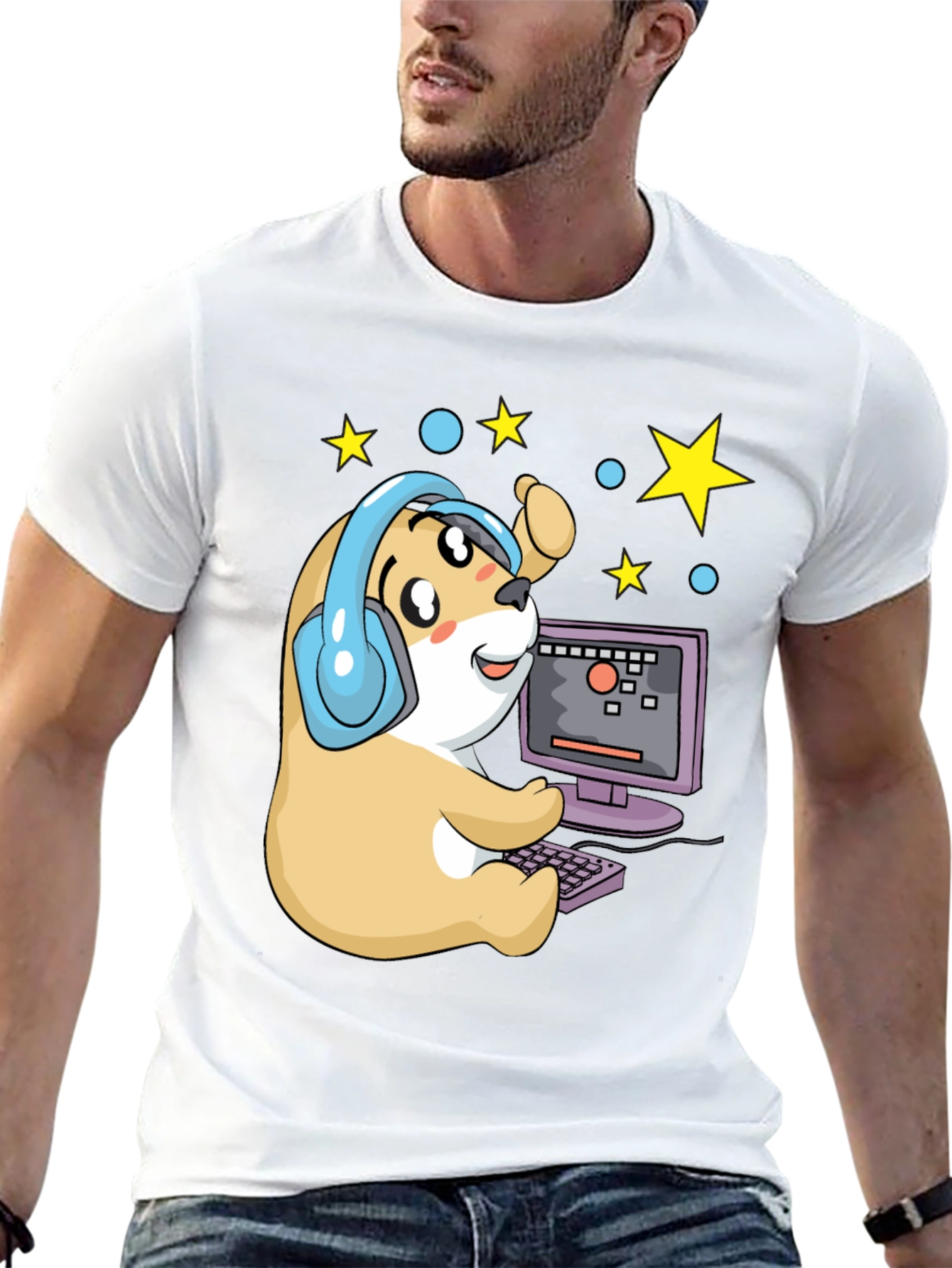 Black Gamer Hamster T-Shirt - Cute Cartoon Graphic Tee view 13