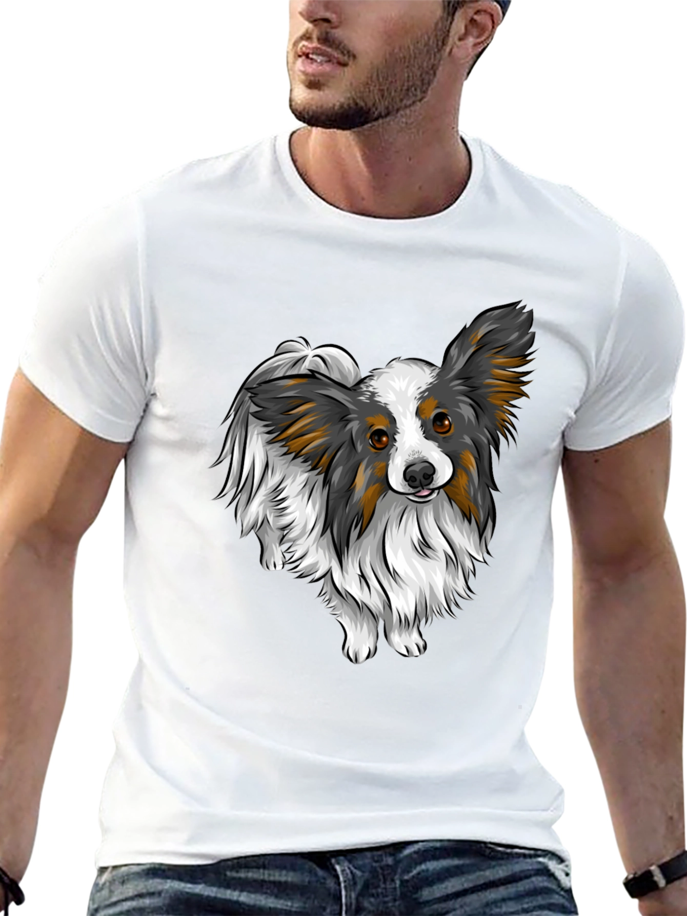 Black Papillon Dog Graphic Tee - Black Unisex Shirt view 13