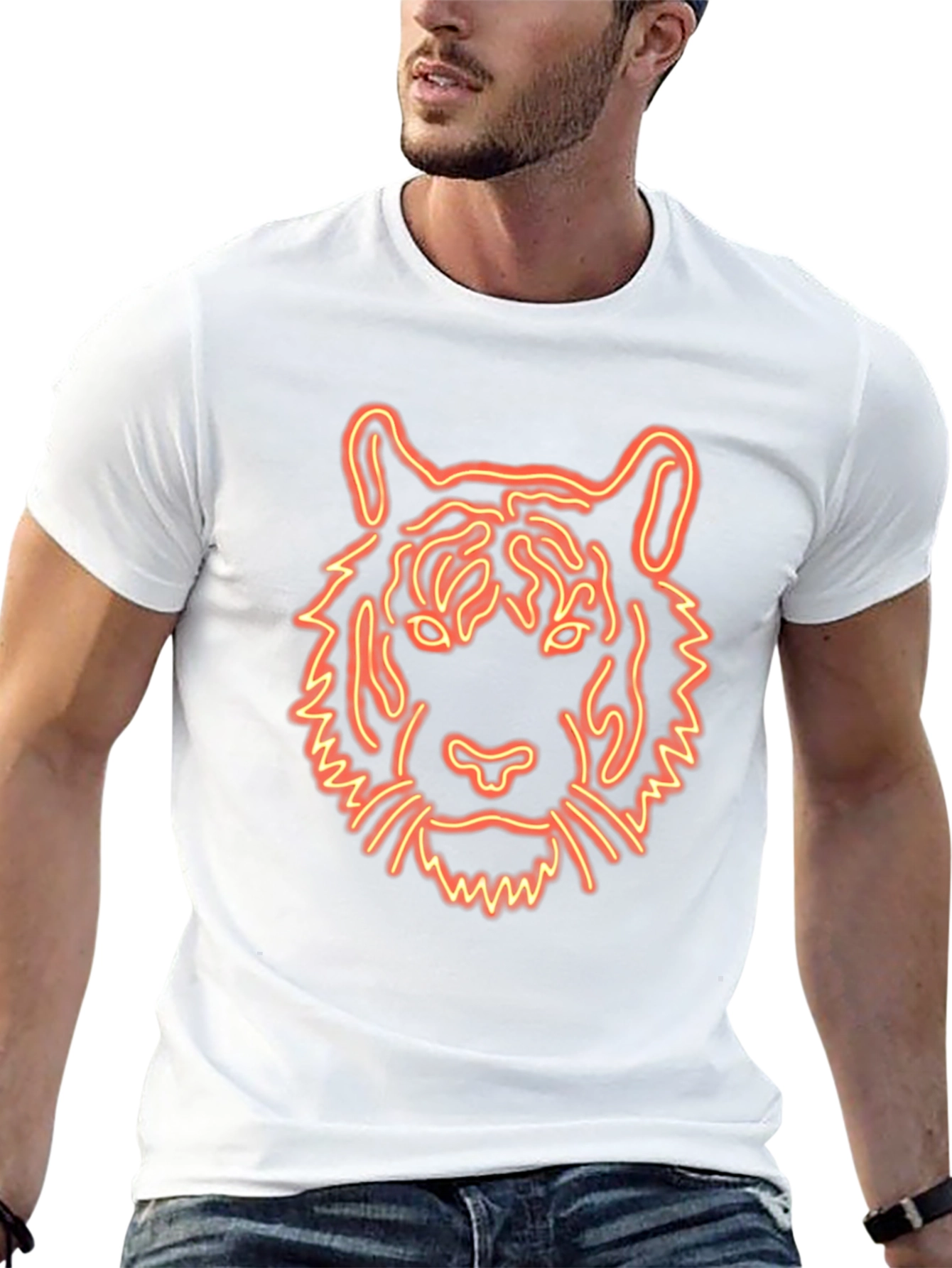 Black Neon Tiger Graphic Tee - Black Cotton T-Shirt view 13