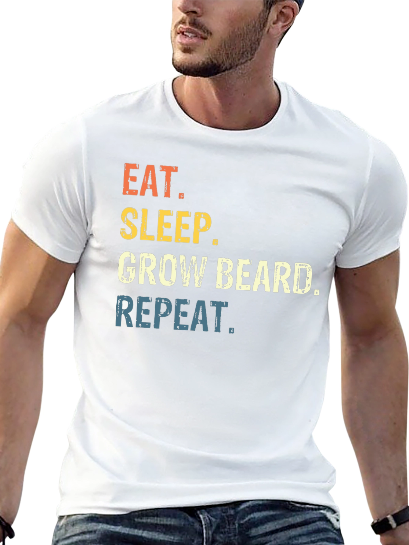 Black Eat Sleep Grow Beard Repeat Graphic T-Shirt view 13