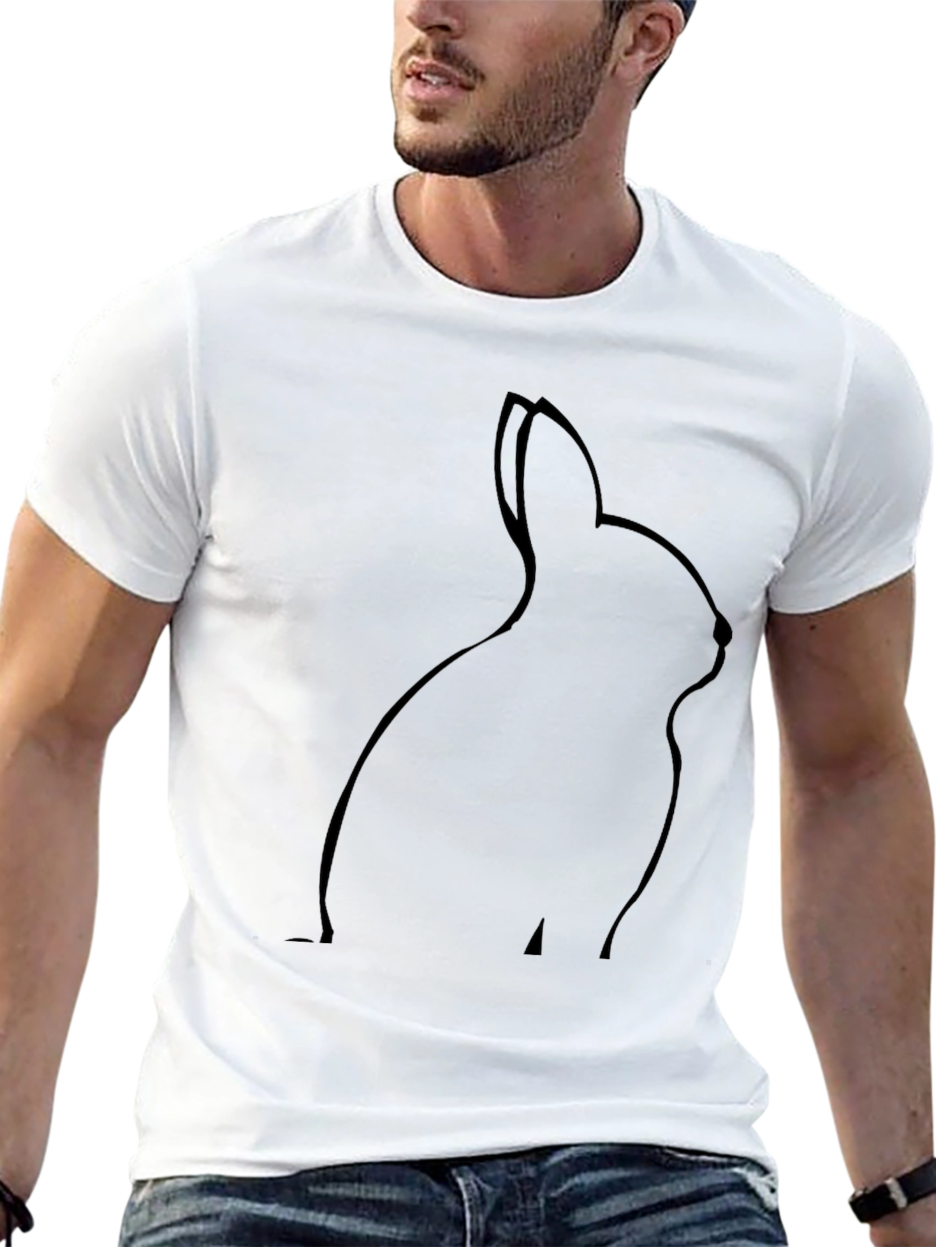 Black Rabbit Silhouette Black T-Shirt - Unisex Crew Neck view 13