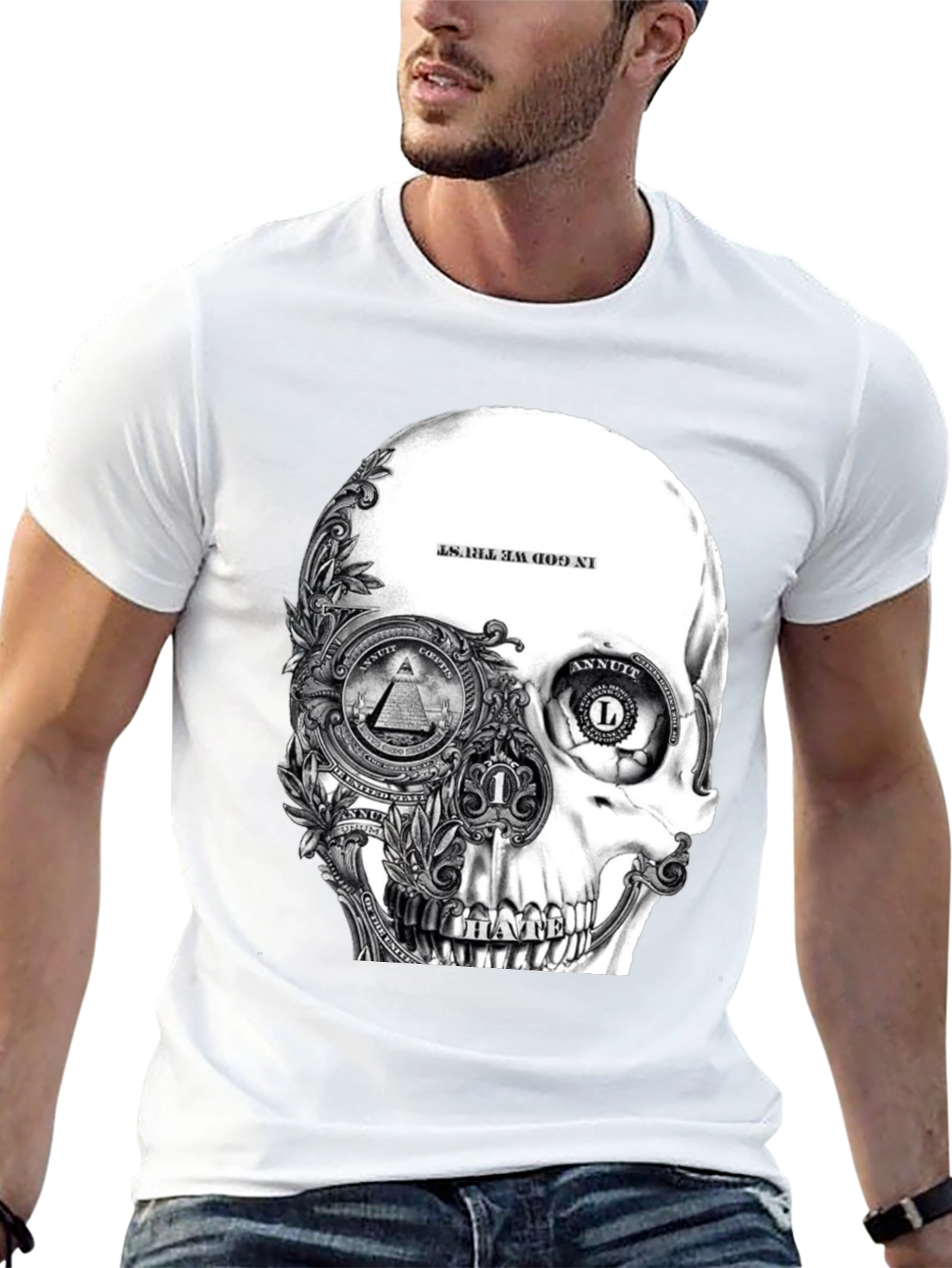 Black Skull & Money Graphic Print T-Shirt - Black view 13