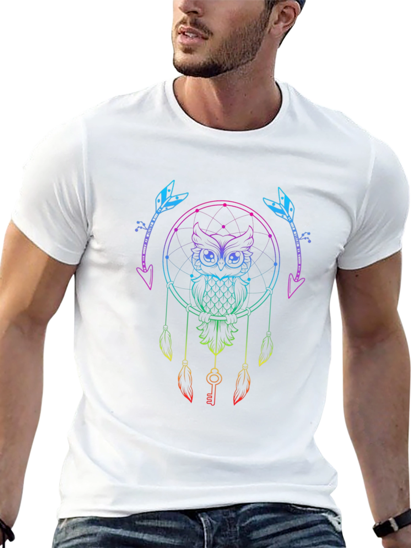 Black Rainbow Owl Dreamcatcher Graphic Tee - Unique Design view 13