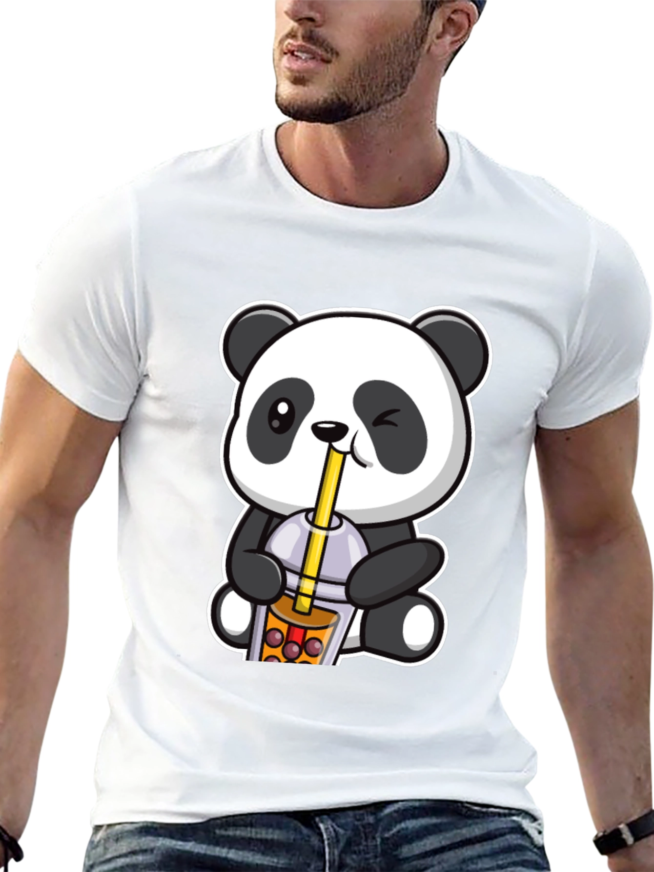 Black Cute Panda Boba Tea Graphic T-Shirt view 13