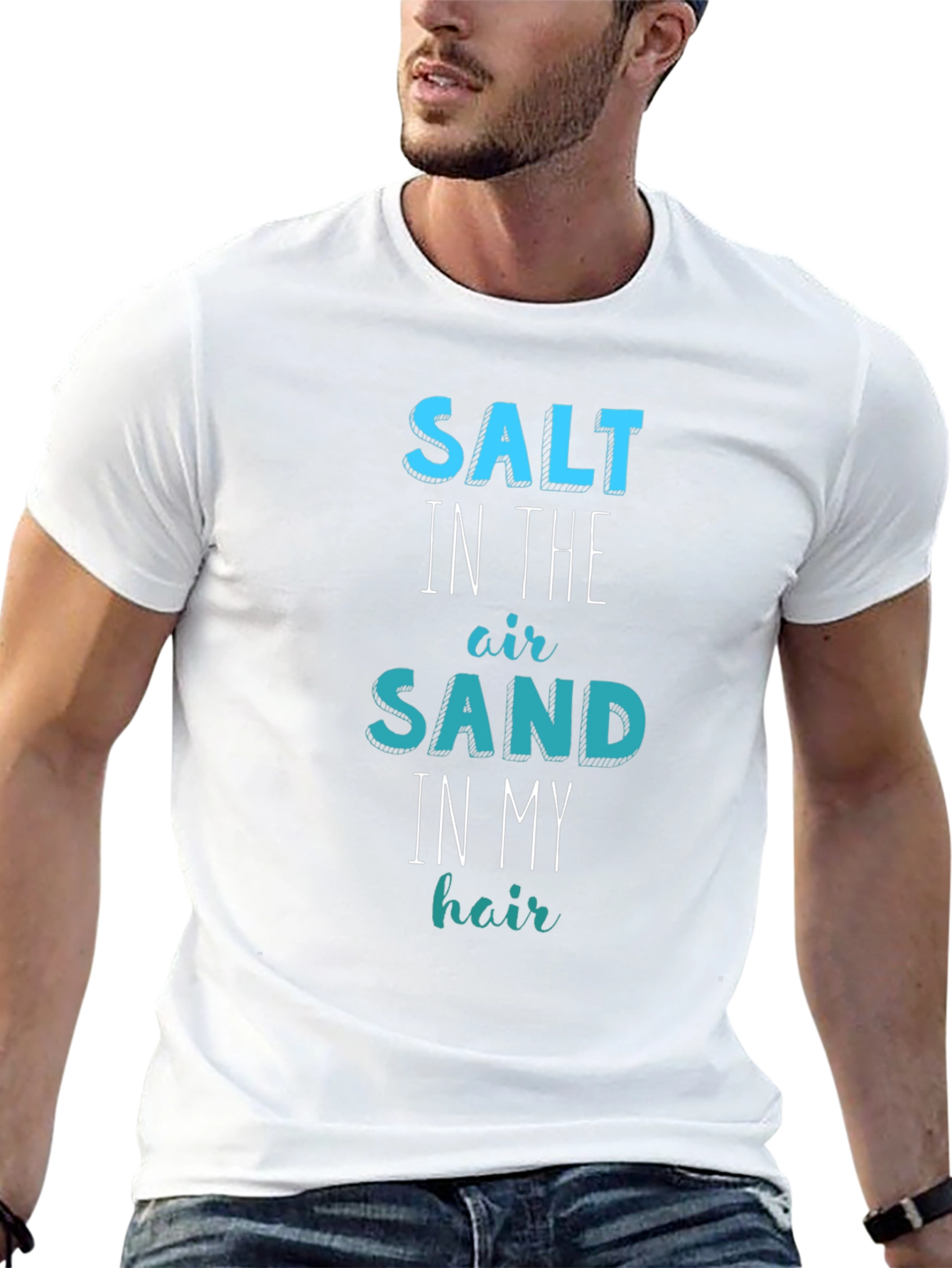 Black Salt Sand Hair T-Shirt: Summer Beach Fun view 13