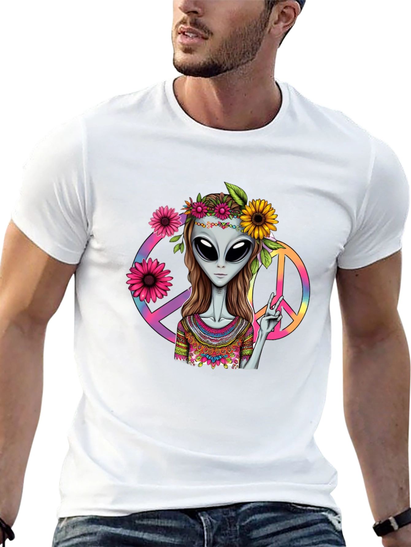 Black Alien Peace T-Shirt - Black Graphic Tee view 13