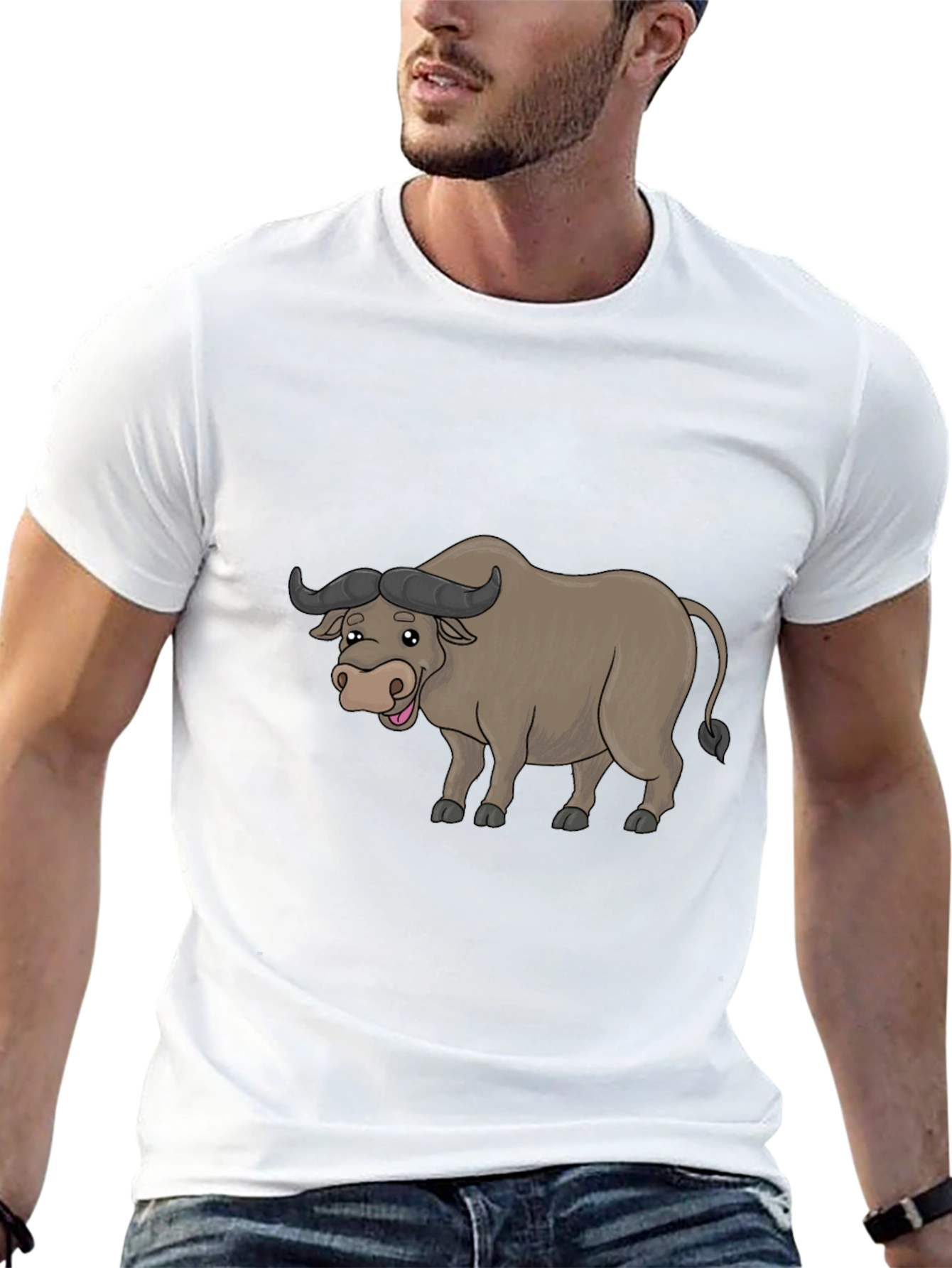 Black Funny Buffalo Cartoon Black T-Shirt view 13
