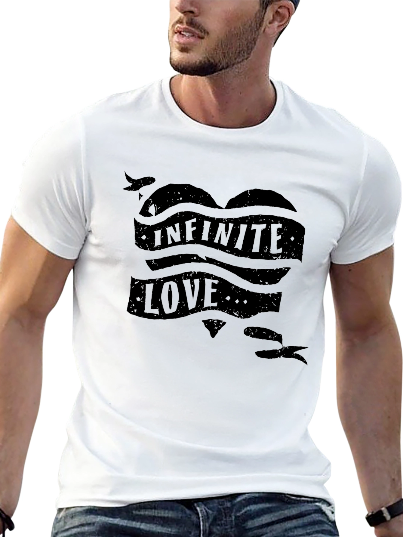 Black Infinite Love Graphic Print Men's T-Shirt view 13