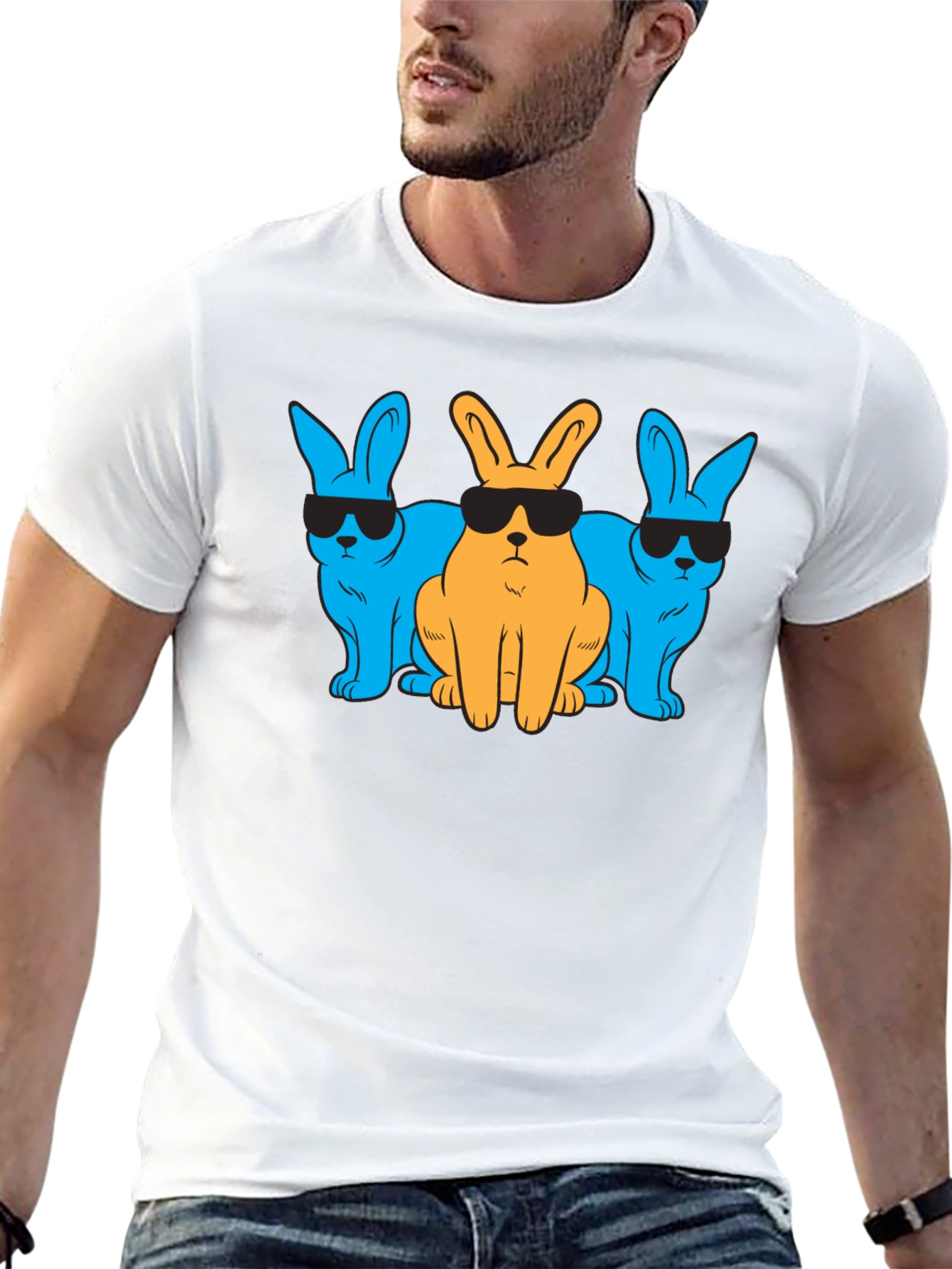 Black Cool Rabbits Graphic T-Shirt - Black Cotton Tee view 13