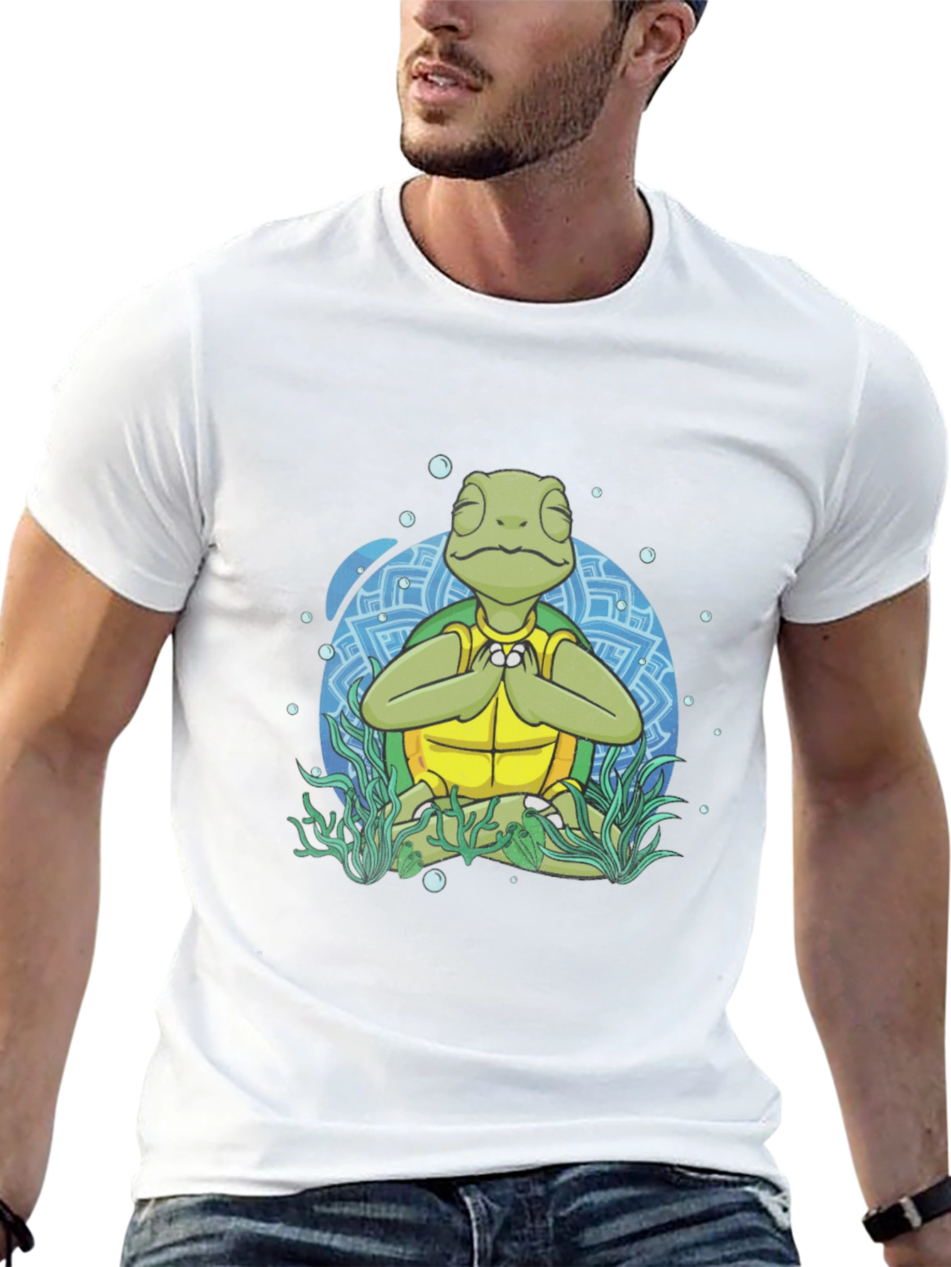 Black Meditating Sea Turtle Men's Graphic T-Shirt view 13
