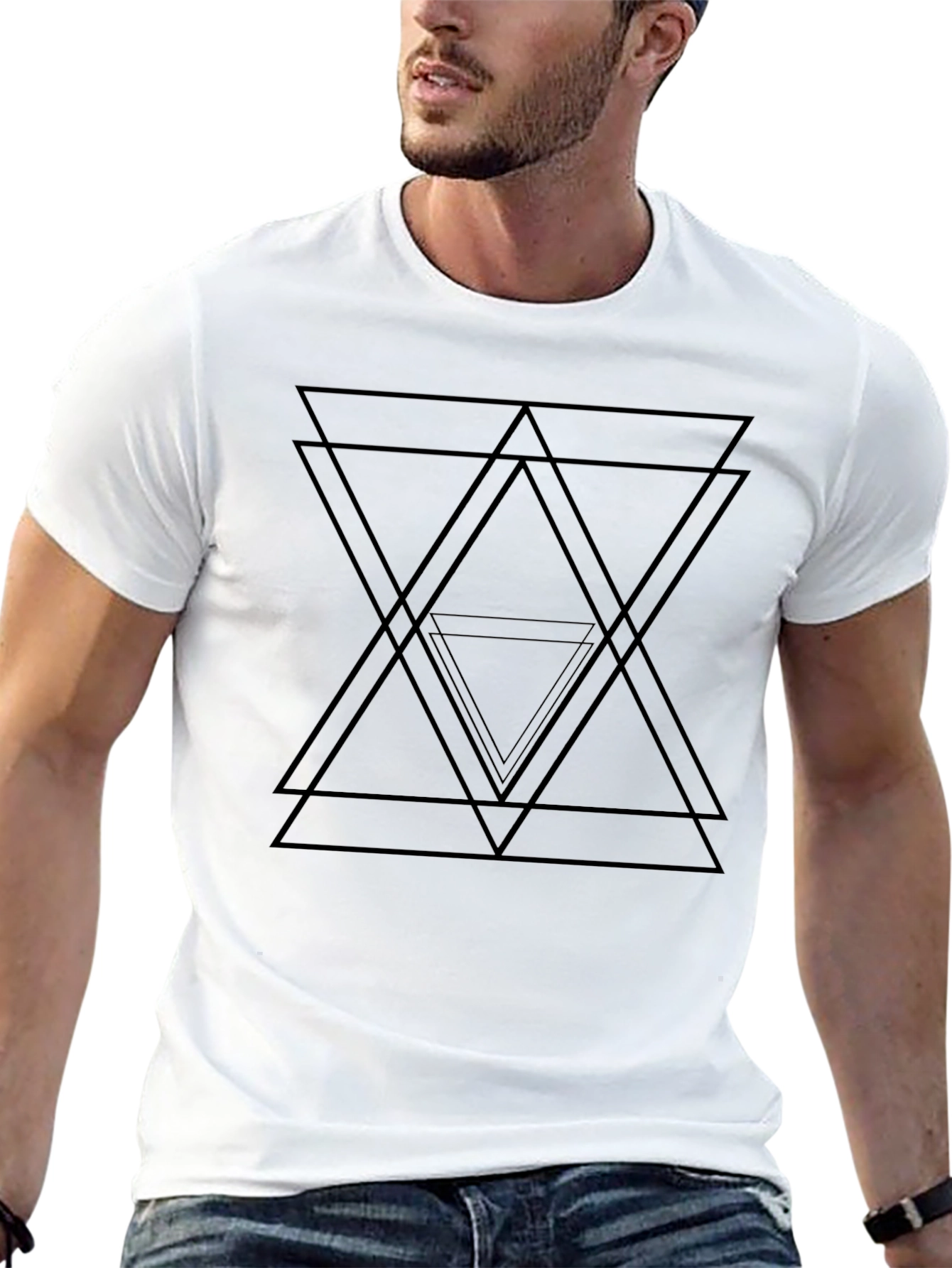 Black Geometric Triangle Graphic Black T-Shirt view 13