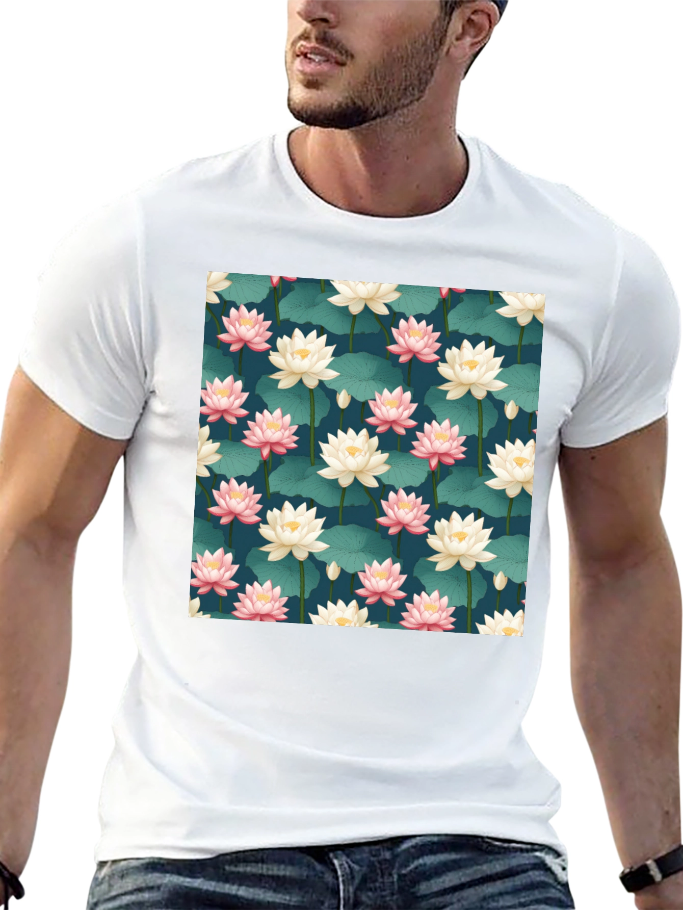 Black Lotus Pattern T-Shirt view 13