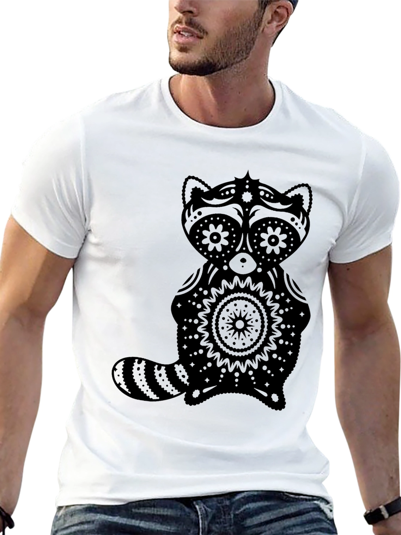 Black Sugar Skull Raccoon Graphic T-Shirt - Black view 13