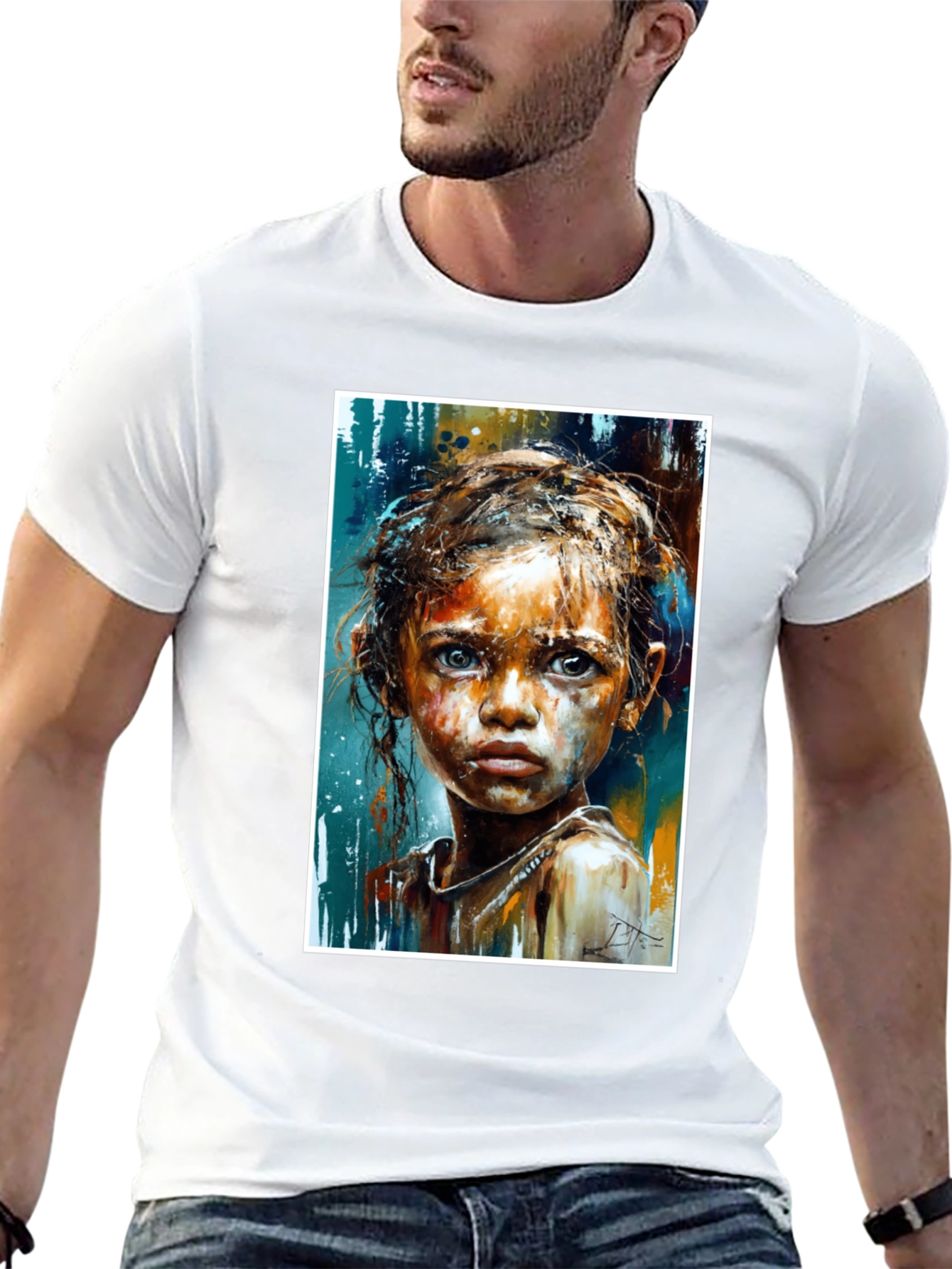 Expressive Girl Portrait Tee - Unique Art - 13