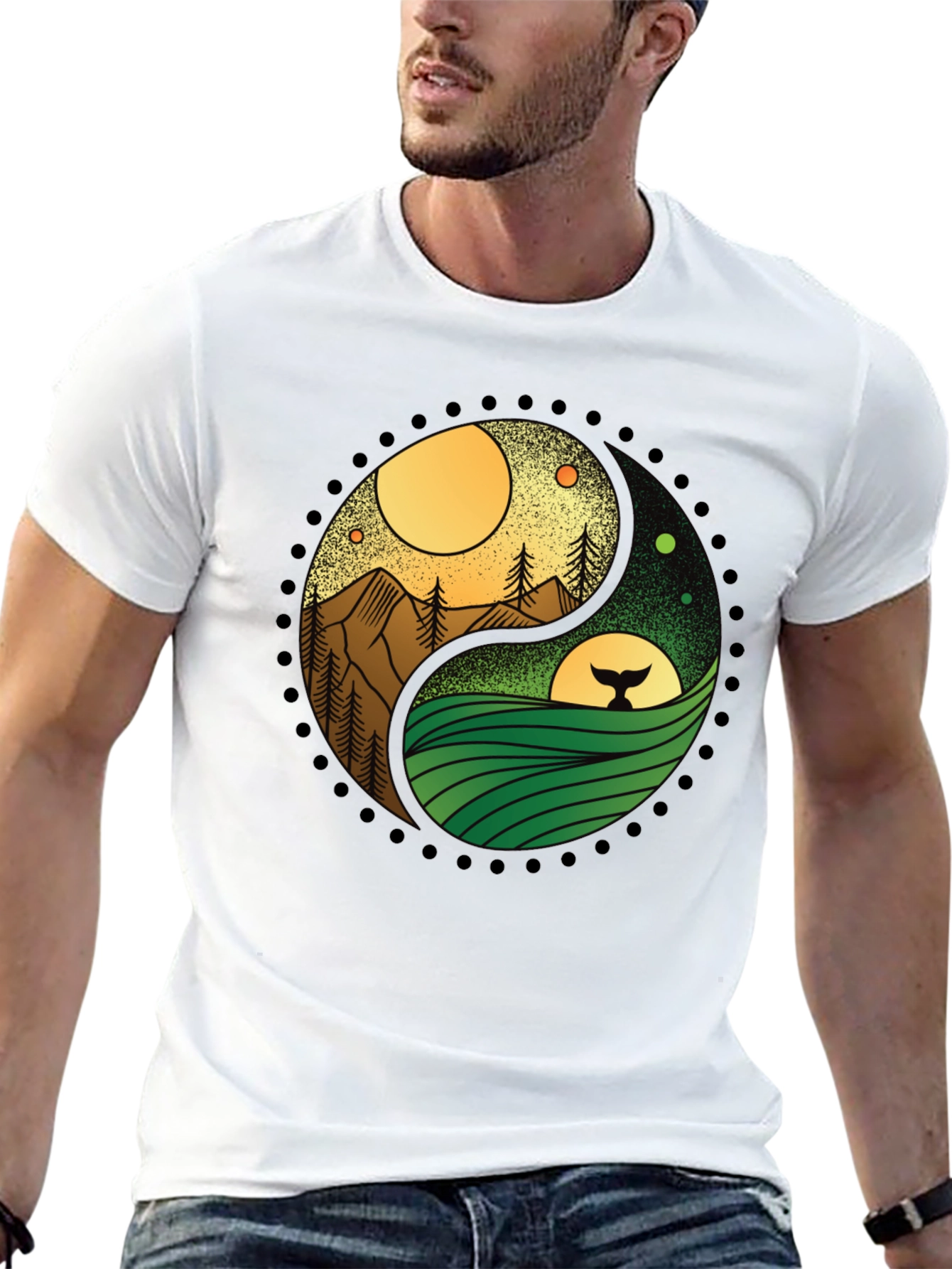 Black Yin Yang Nature T-Shirt - Mountain & Ocean Design view 13