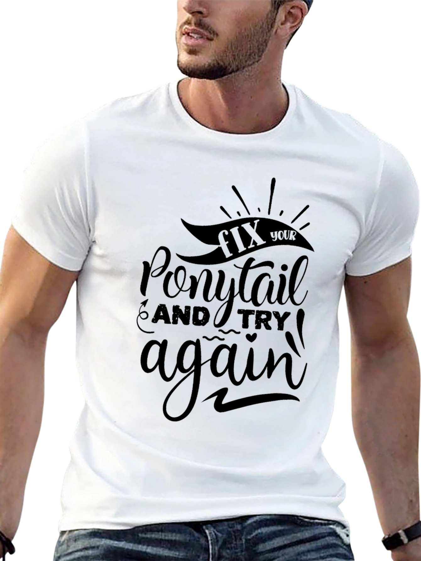 Black Fix Your Ponytail Graphic T-Shirt - Motivational Tee view 13