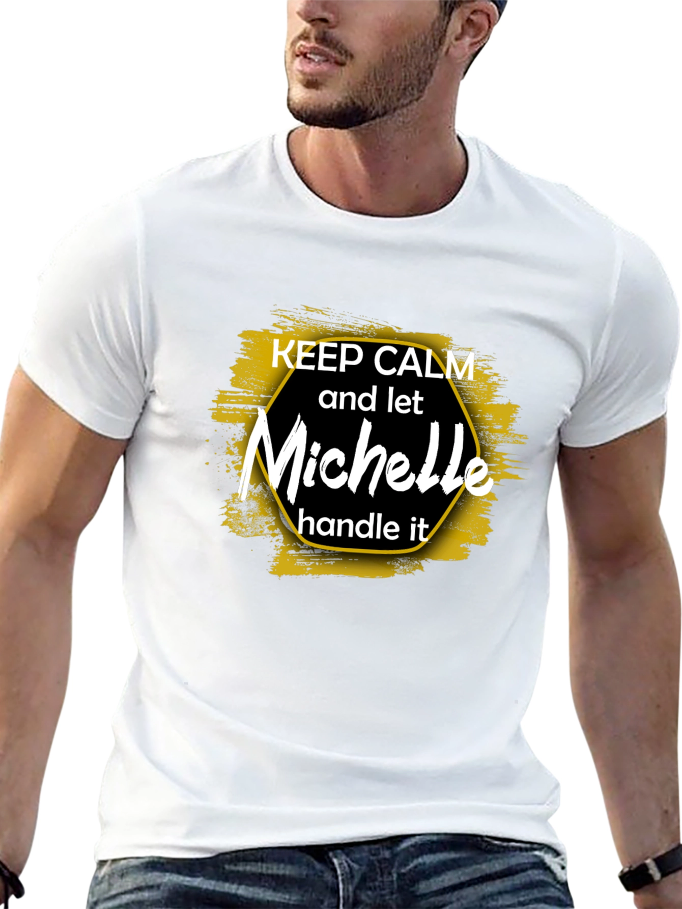 Black Keep Calm Michelle T-Shirt, Funny Personalized Name Tee view 13