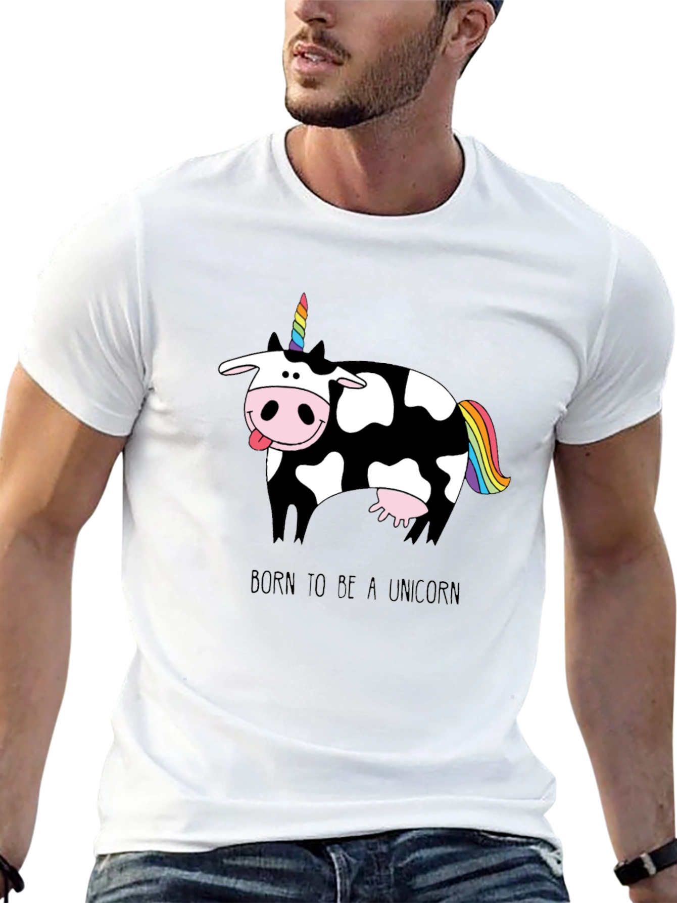Black Funny Cow Unicorn T-Shirt - Born to Be a Unicorn view 13