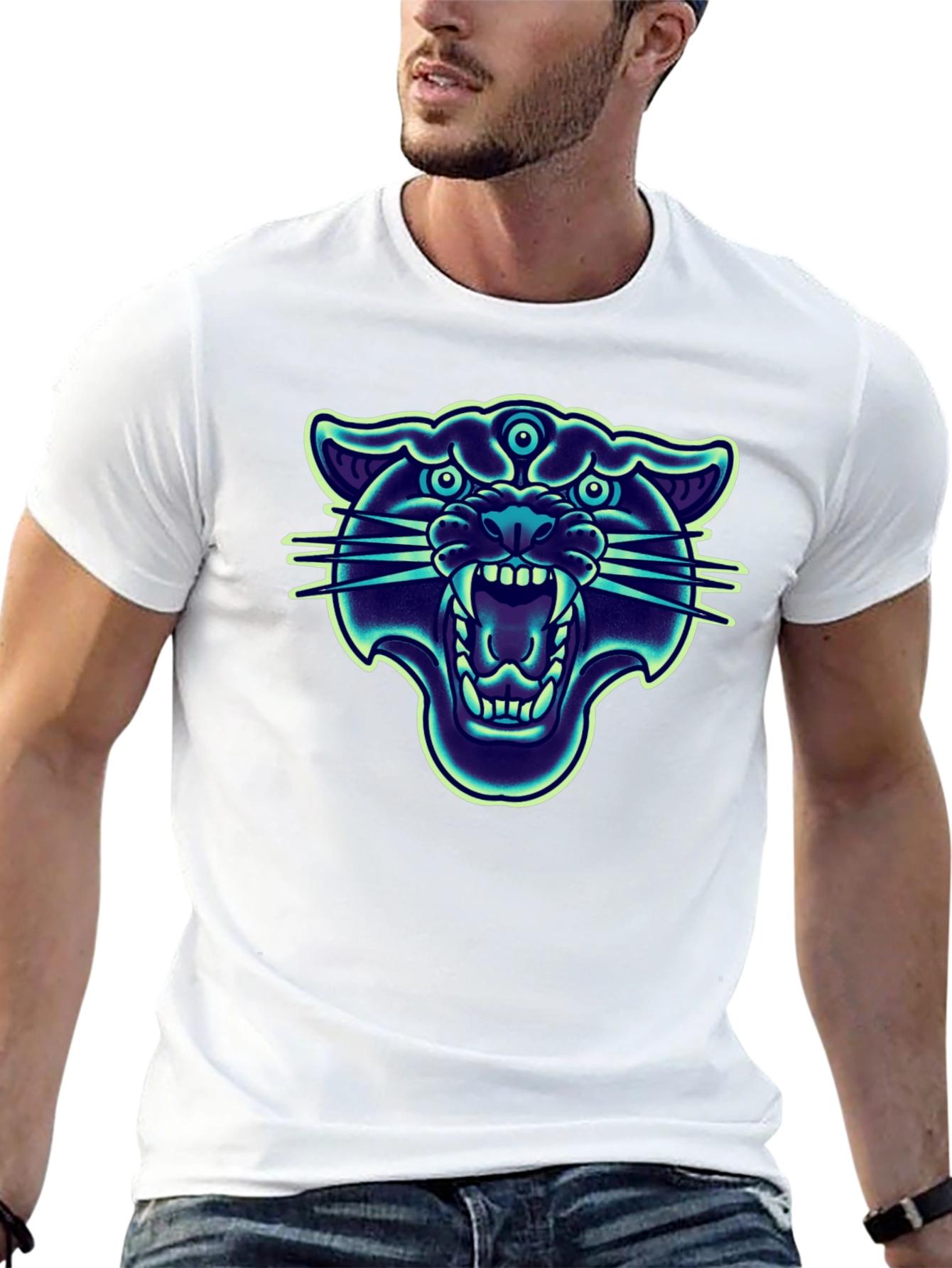 Black Mystic Panther Graphic Tee - Black Cotton Blend view 13