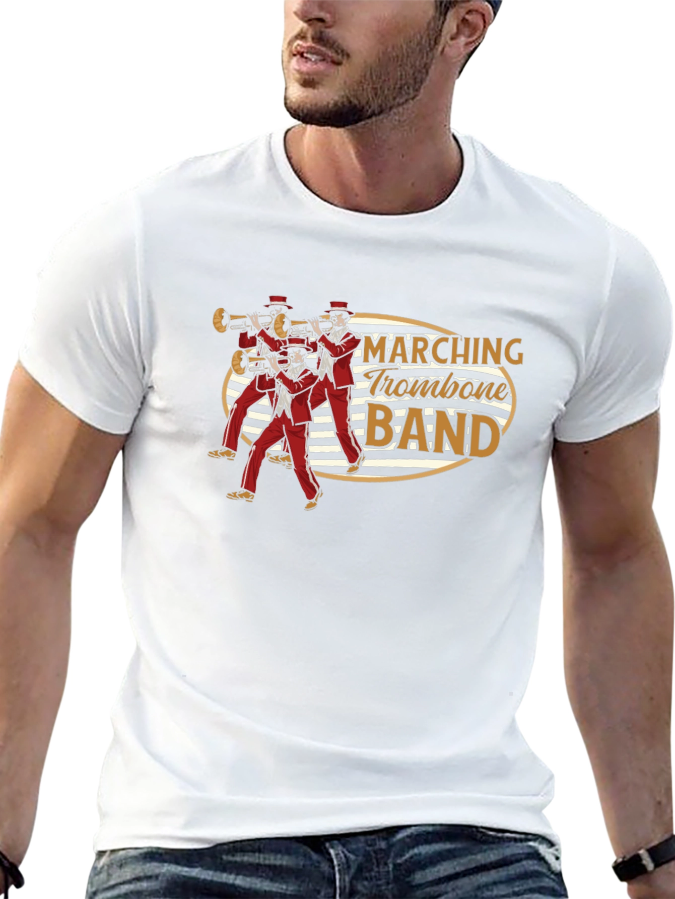 Black Marching Trombone Band Graphic Tee - Black Cotton T-Shirt view 13