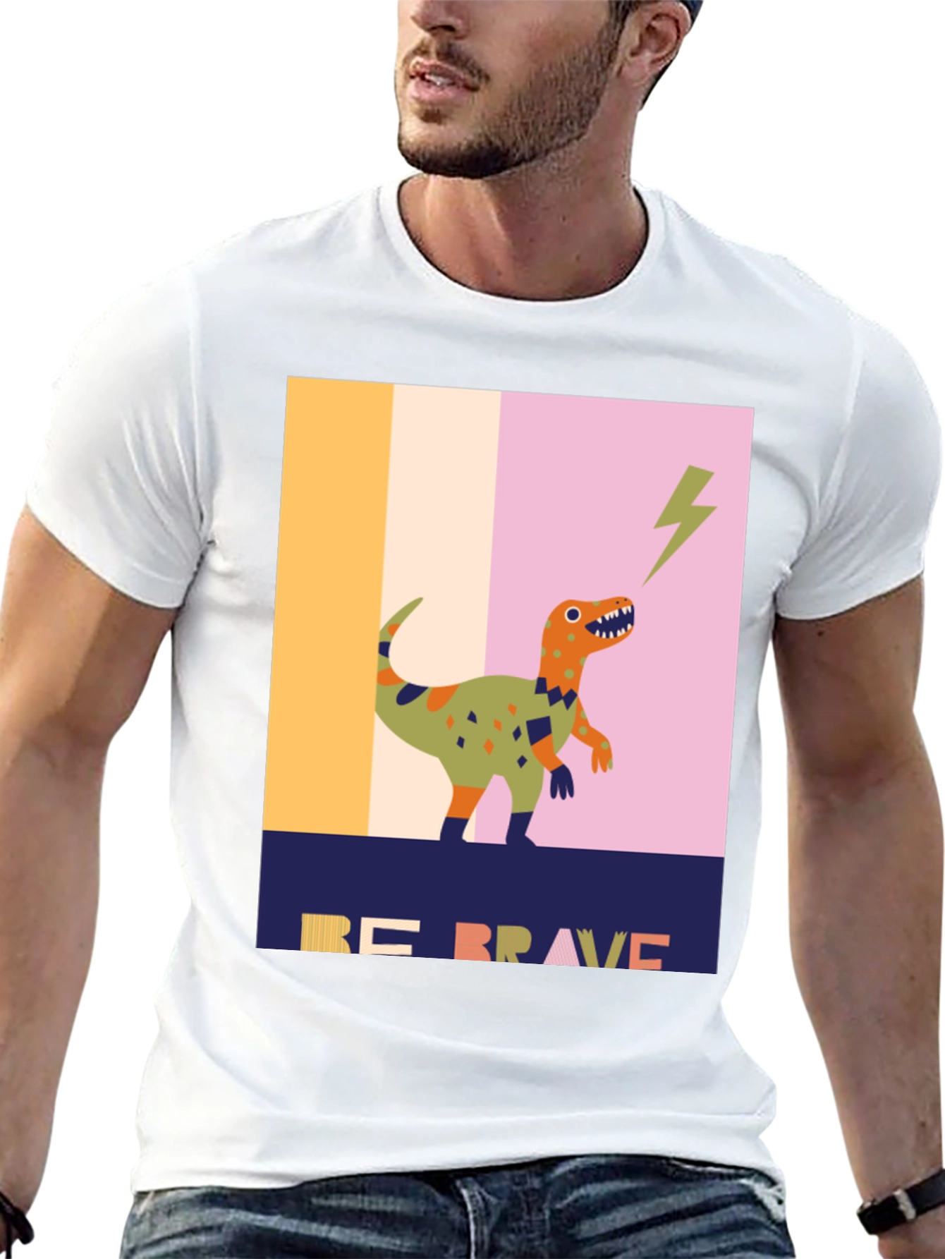Black Be Brave Dinosaur Graphic Tee - Unique Design view 13