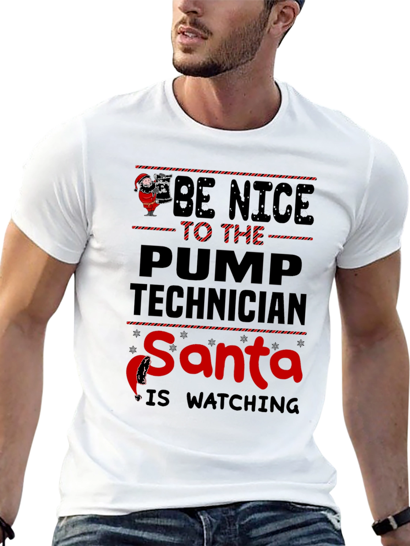 Black Be Nice to the Pump Technician Santa is Watching T-Shirt view 13