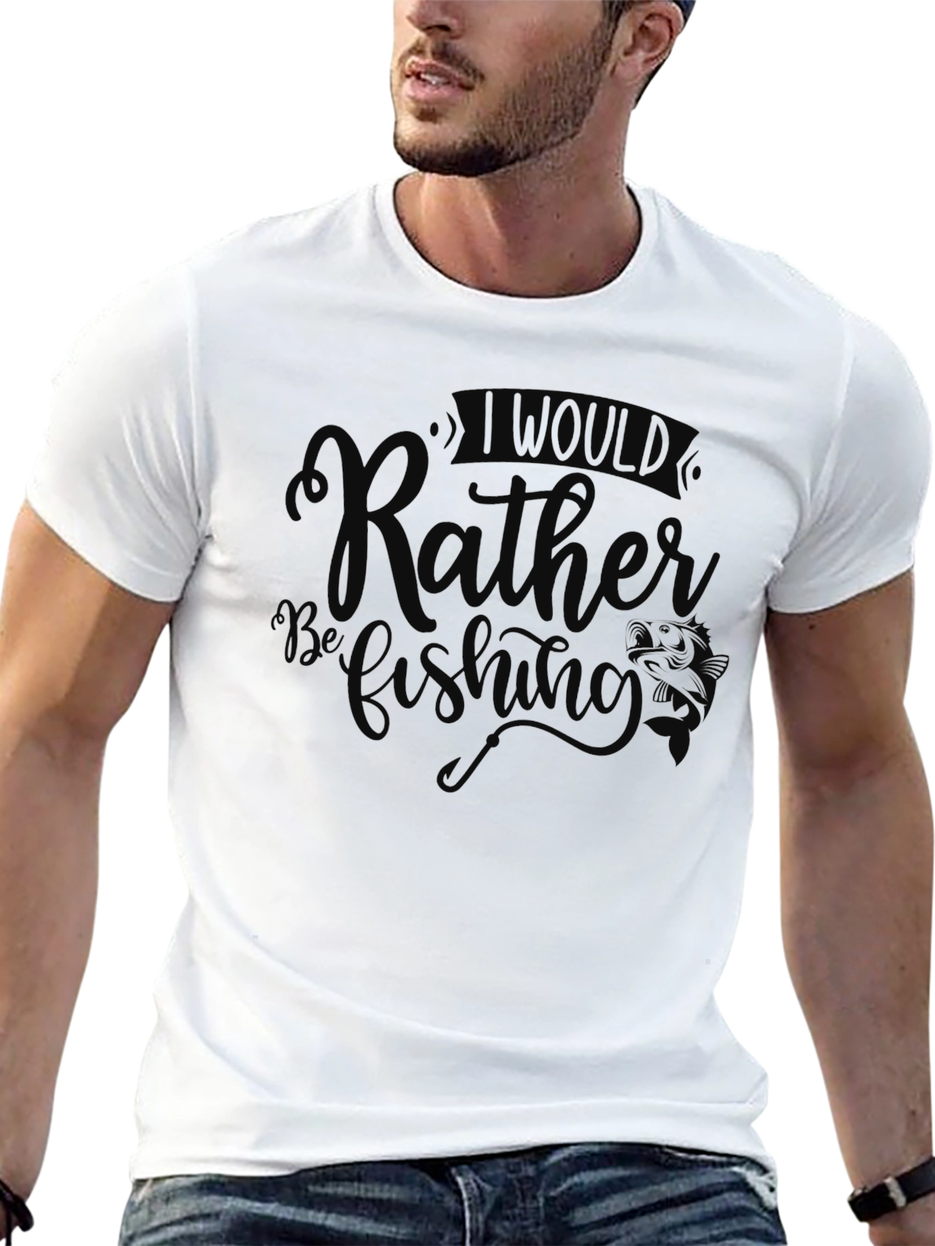 Black Fishing Graphic T-Shirt - Rather Be Fishing Black Tee view 13