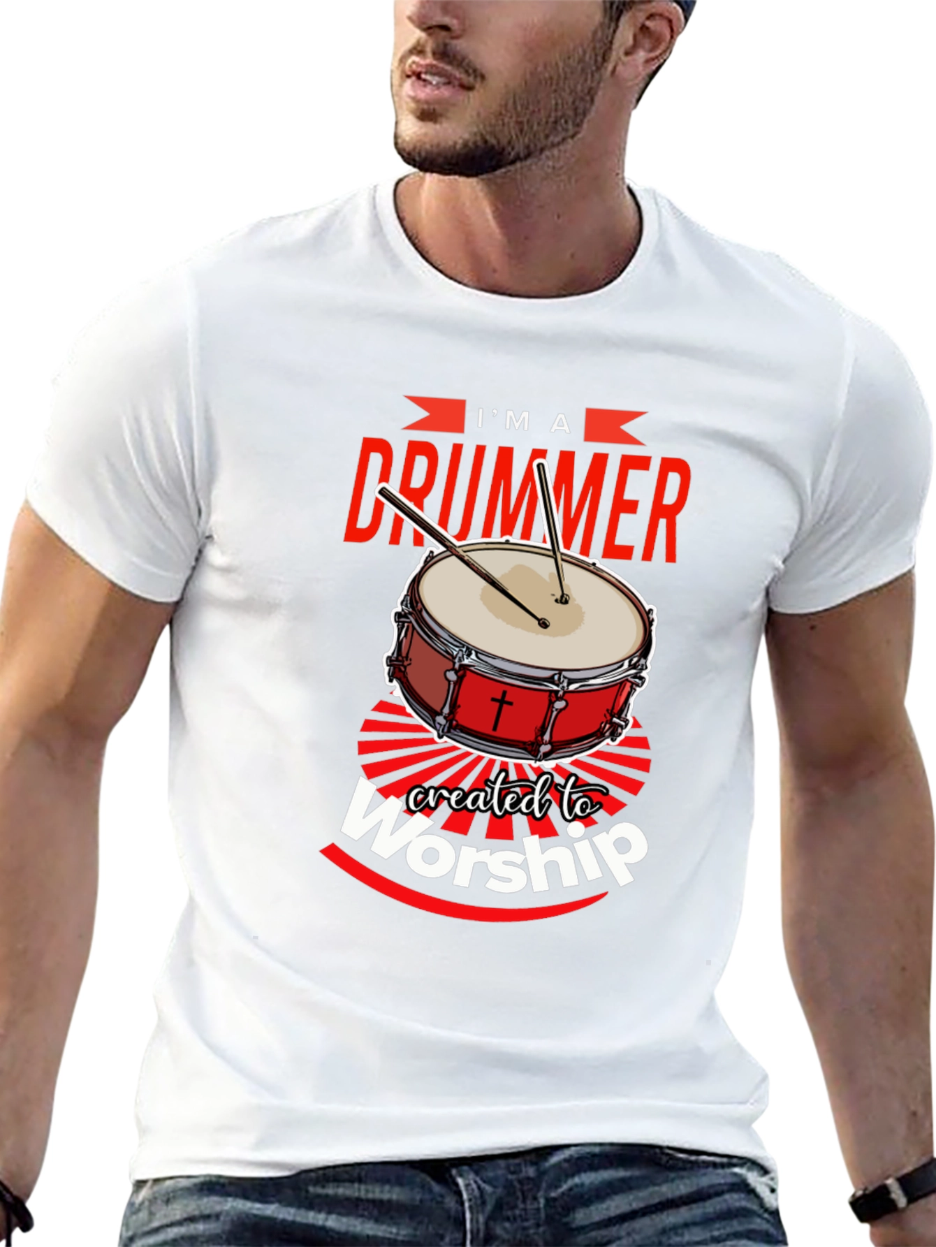Black I'm A Drummer Created To Worship T-Shirt view 13