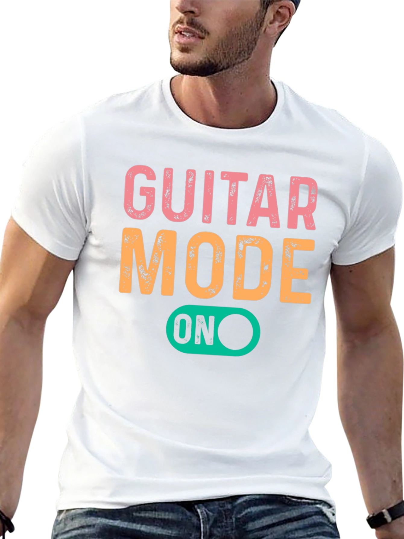 Black Guitar Mode On Graphic Tee - Black Cotton T-Shirt view 13