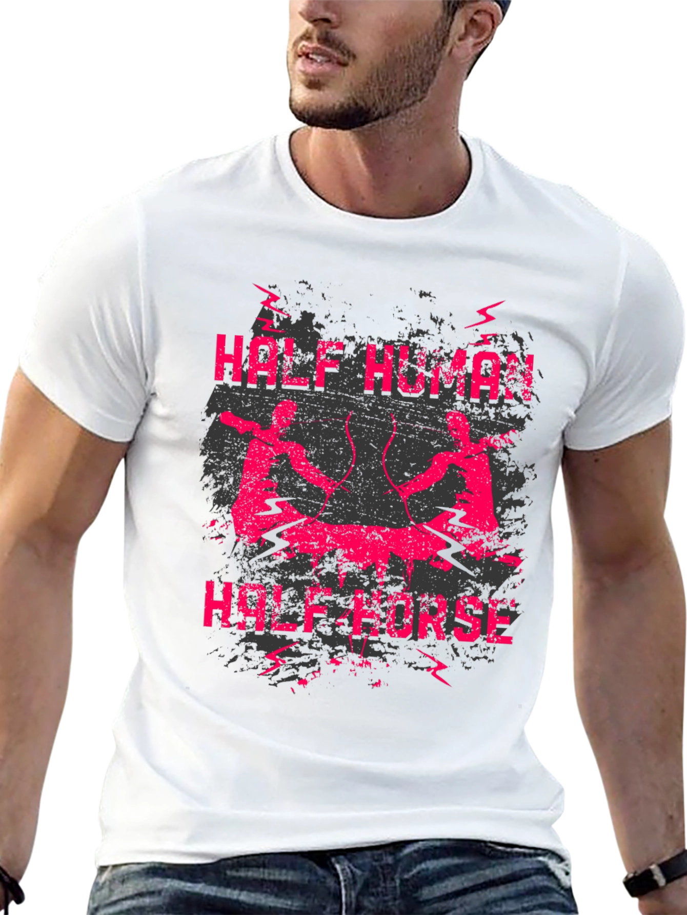 Black Half Human Half Horse Graphic Tee view 13