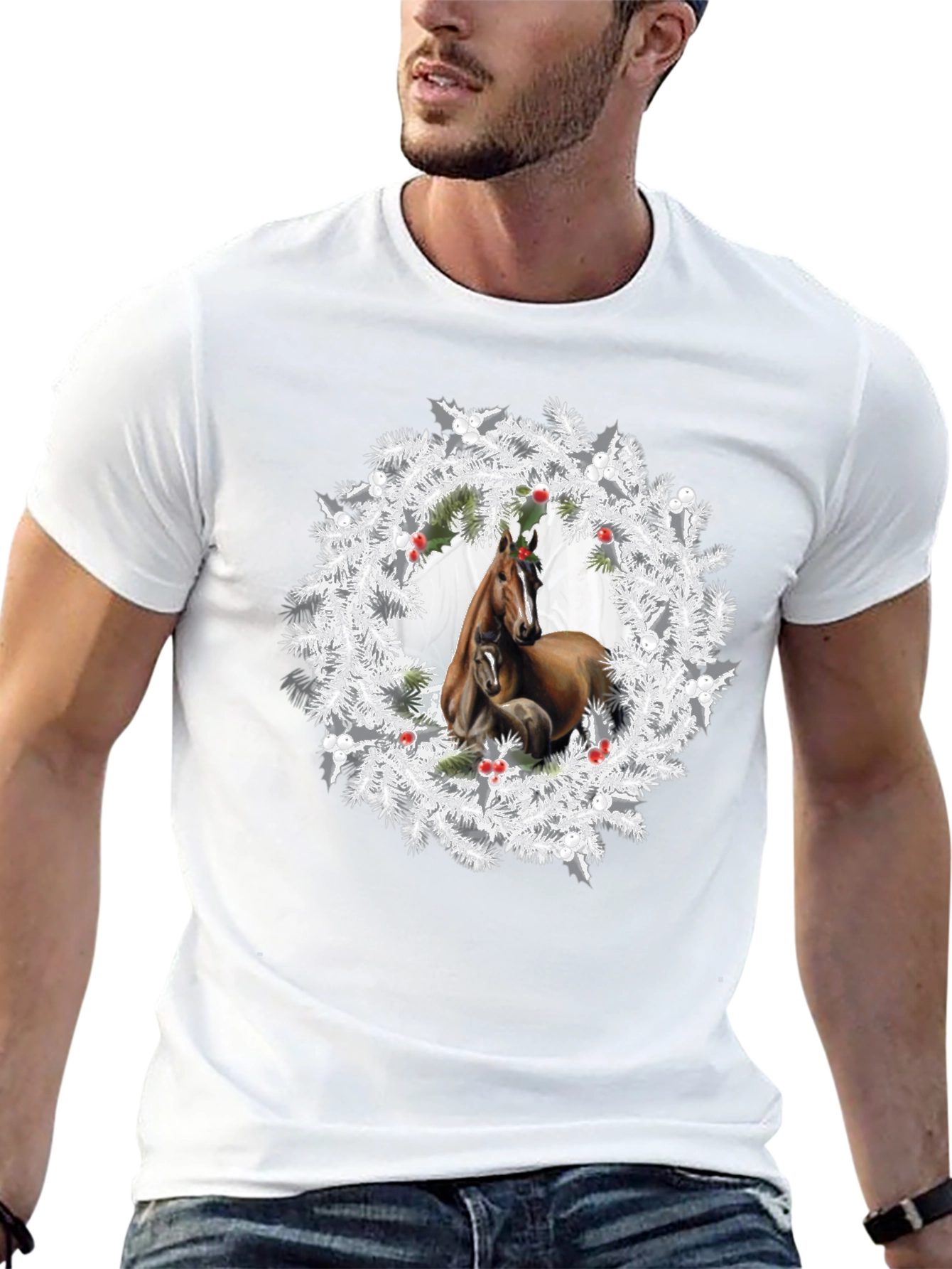 Black Horse Wreath T-Shirt - Christmas Apparel view 13