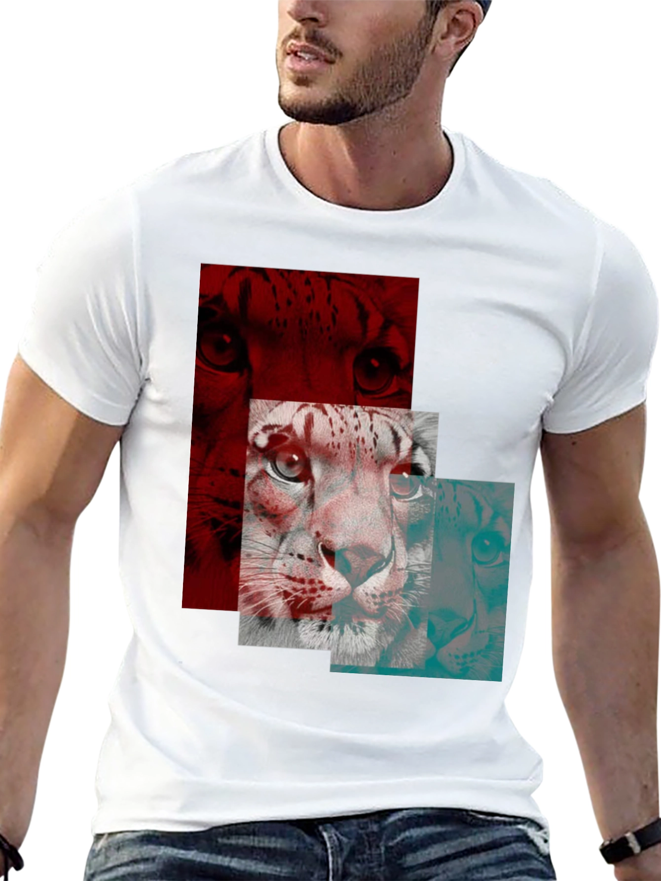 Black Abstract Lion Graphic Black T-Shirt view 13