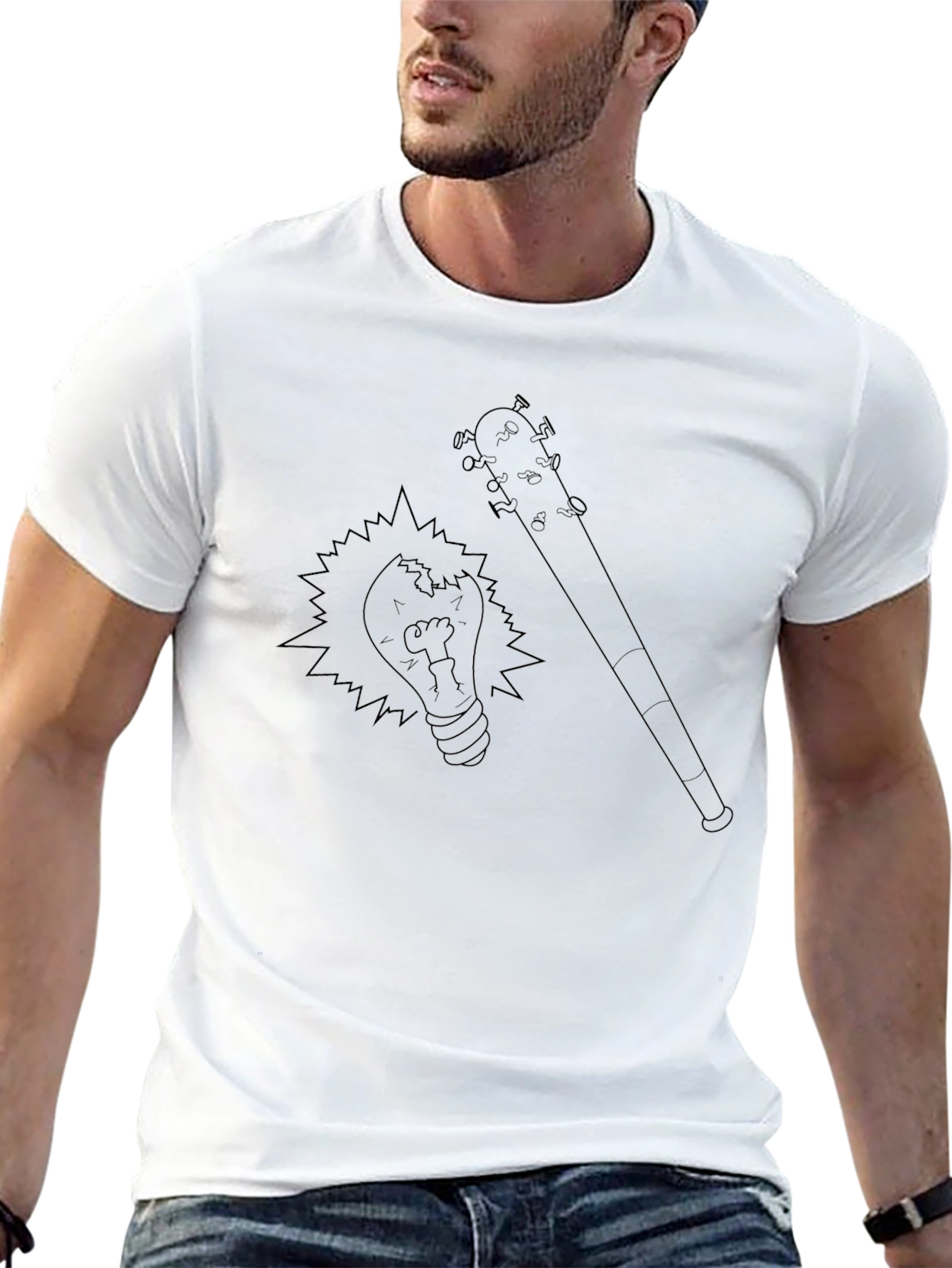 Black Cracked Bulb & Baseball Bat Graphic T-Shirt view 13